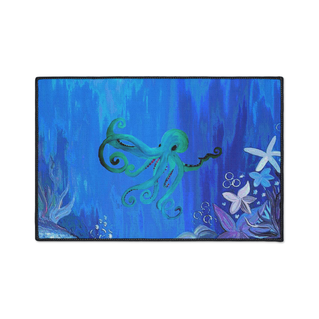 Underwater Octopus Heavy-Duty Floor Mat — Nautical Blue Entry Rug