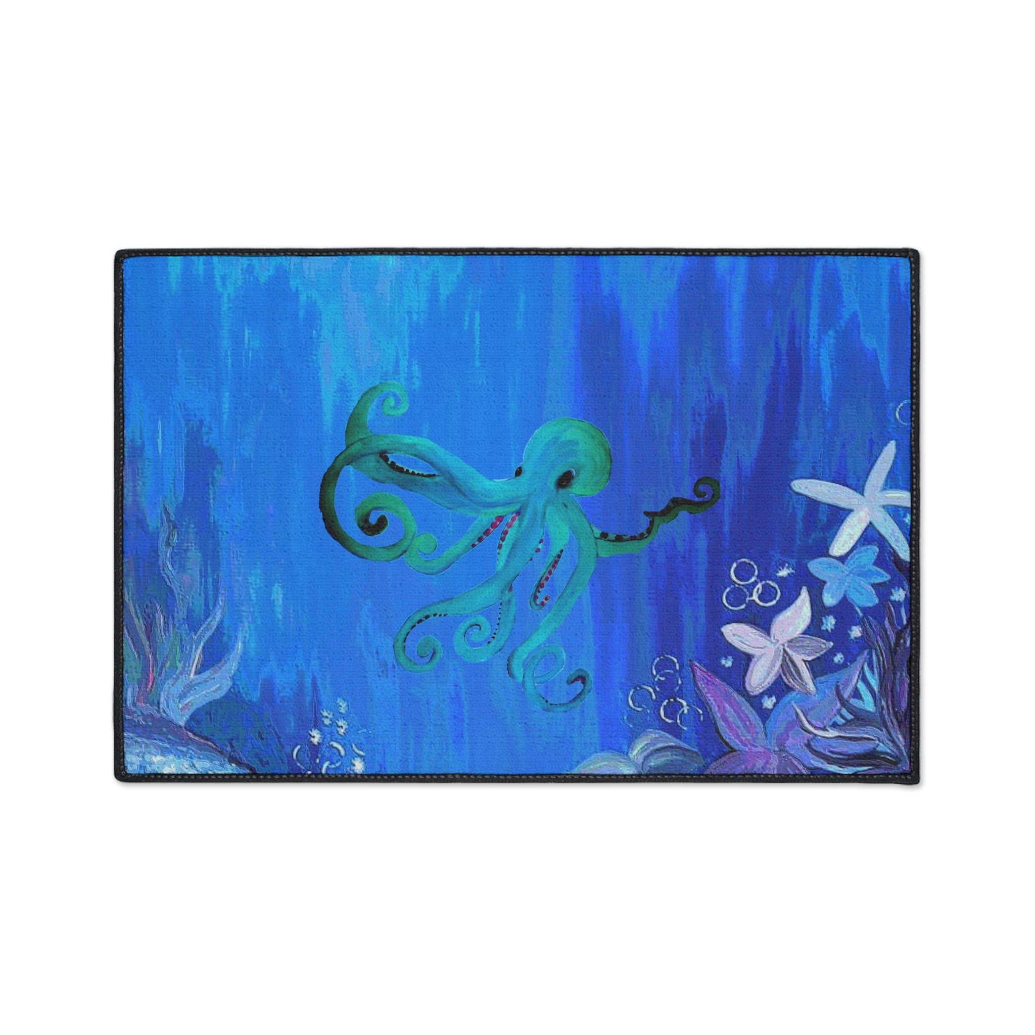 Underwater Octopus Heavy-Duty Floor Mat — Nautical Blue Entry Rug