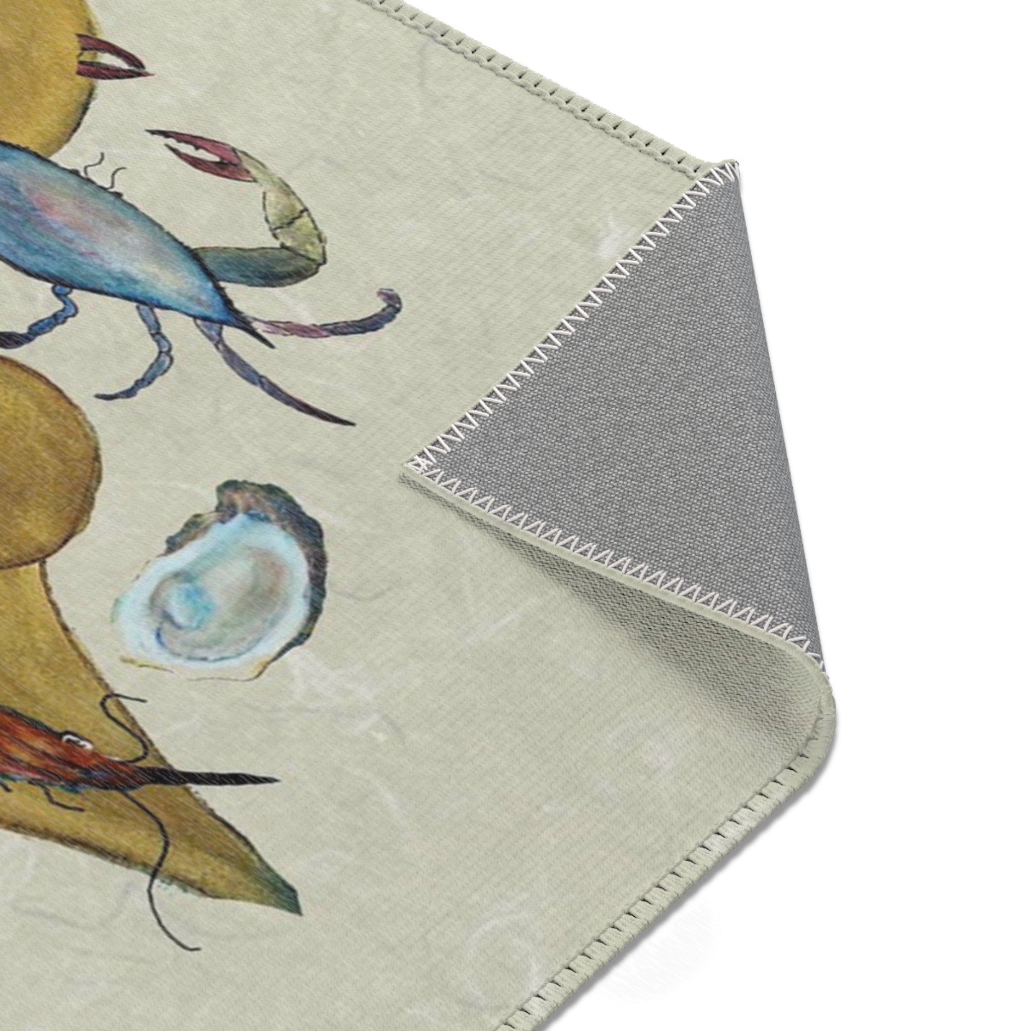 Cajun Fleur-de-Lis Area Rug — Gold with seafood Accents Mat