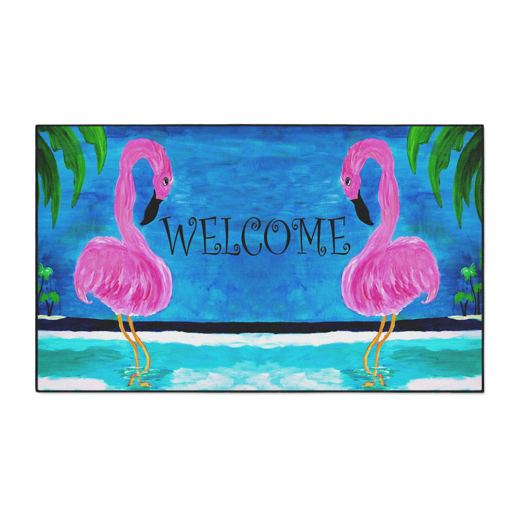 Welcome Flamingo Beach Mat — Heavy-Duty Tropical Welcome Doormat