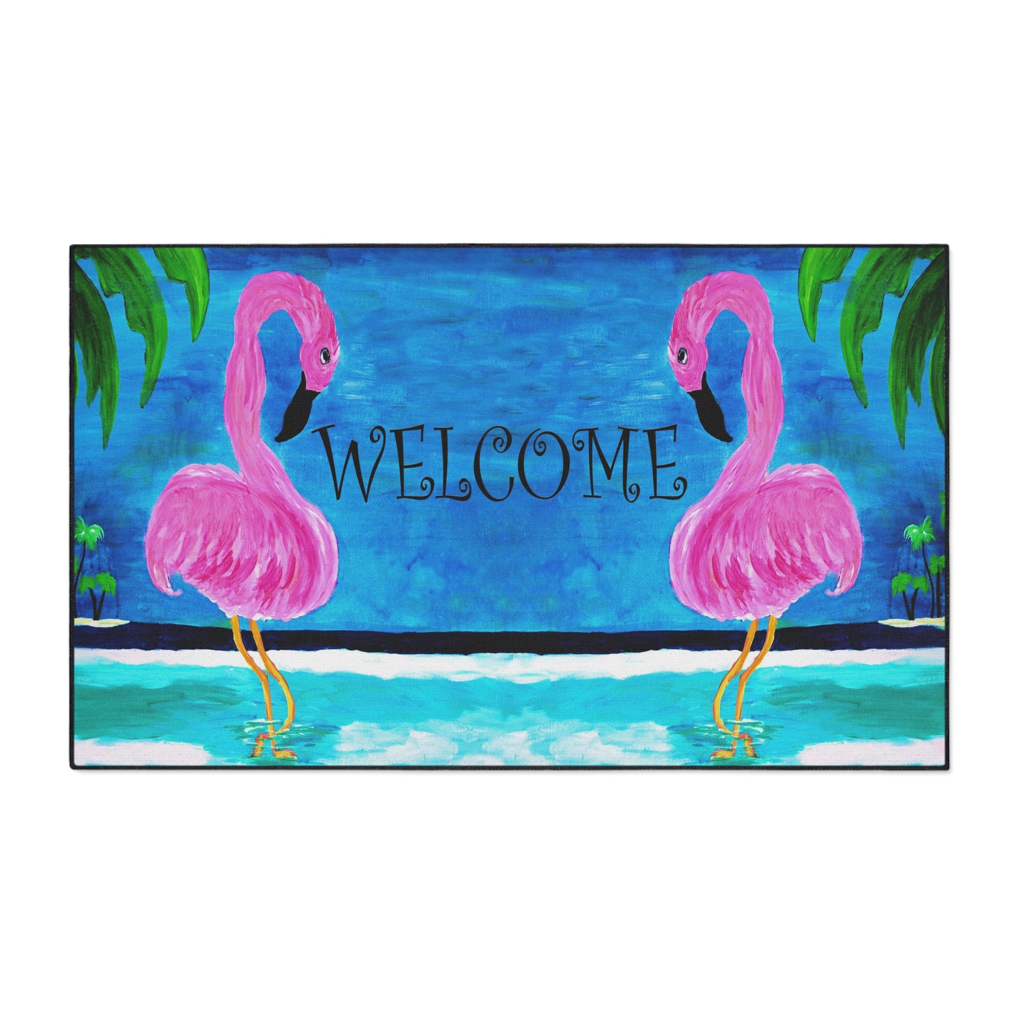 Welcome Flamingo Beach Mat — Heavy-Duty Tropical Welcome Doormat