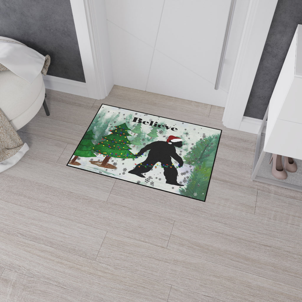 Believe Bigfoot Sashquash Holiday Floor Mat