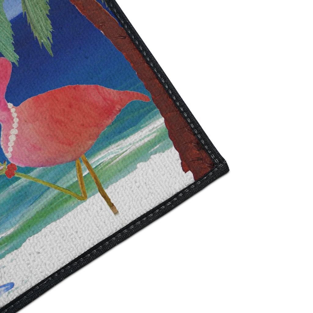Cocktail Hour Flamingo Floor Mat — Tropical Beach Bar Welcome Mat