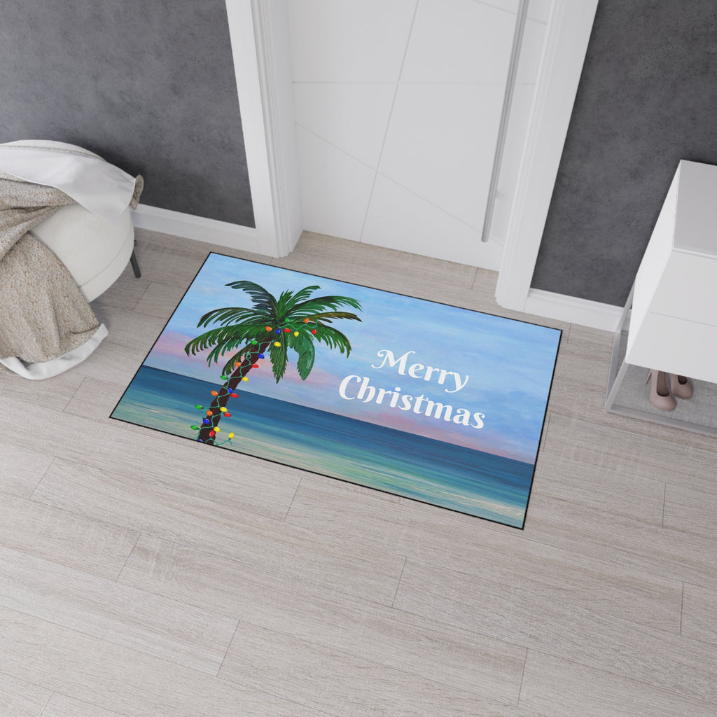 Merry Christmas Palm Tree Beach Floor Mat