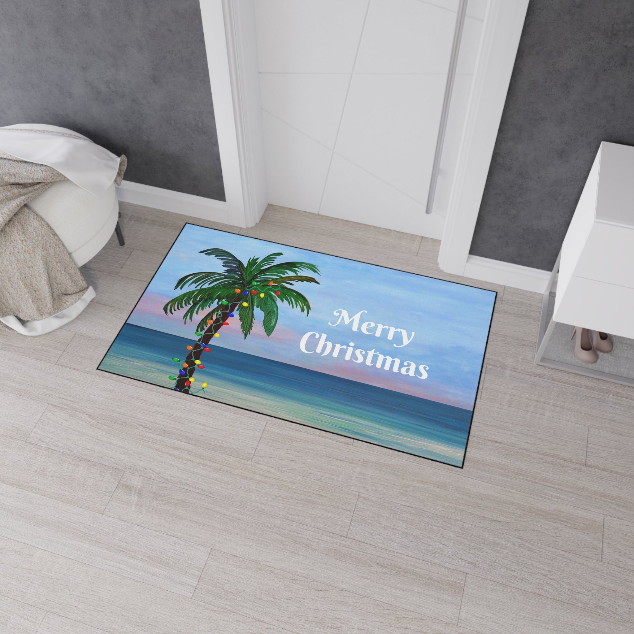 Merry Christmas Palm Tree Beach Floor Mat