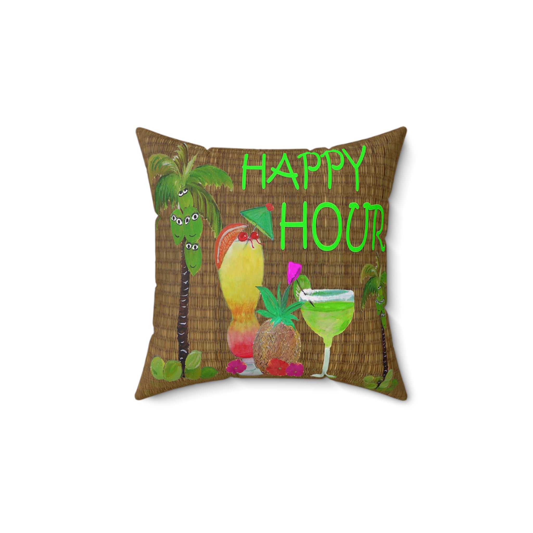 Happy Hour Tropical Pillow — Cocktail Bar Decorative Throw Pillow