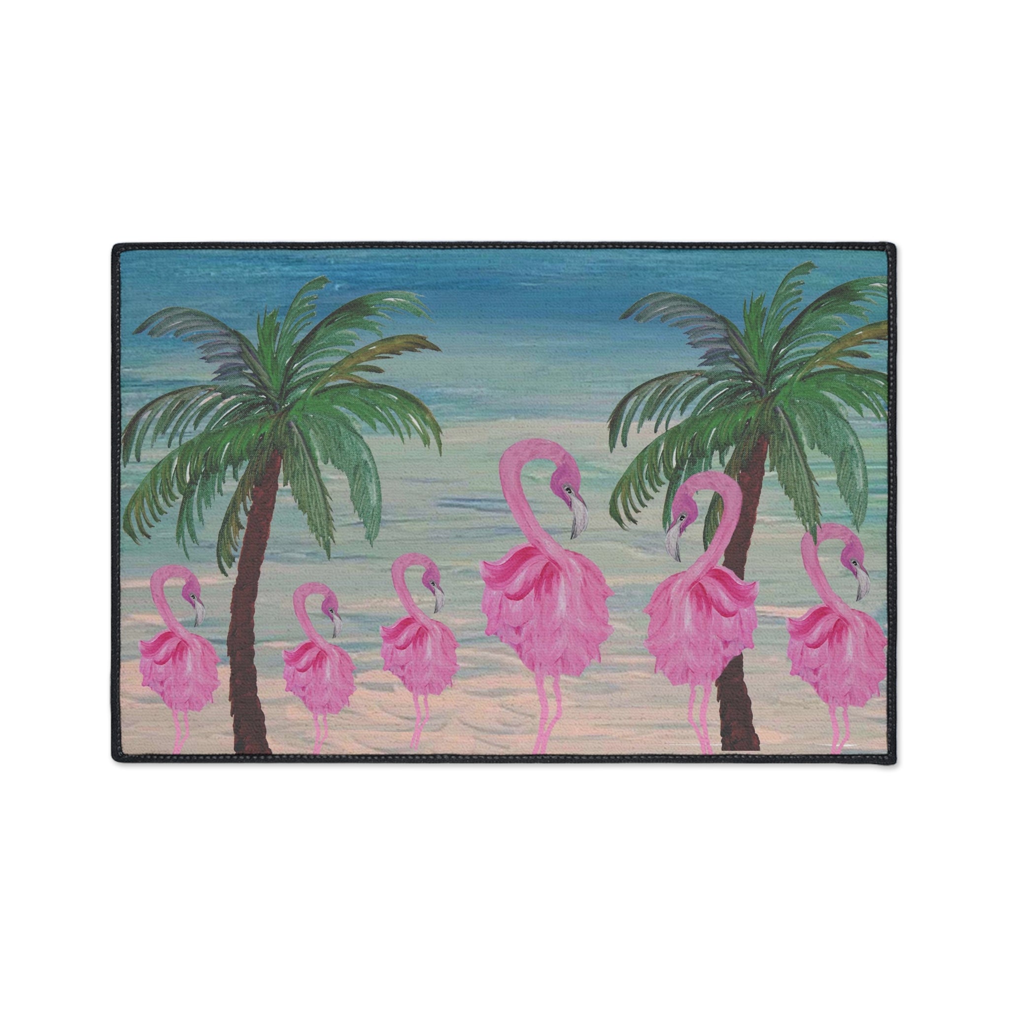 Flamingo Beach Heavy Duty Floor Mat — Tropical Palm Welcome Rug