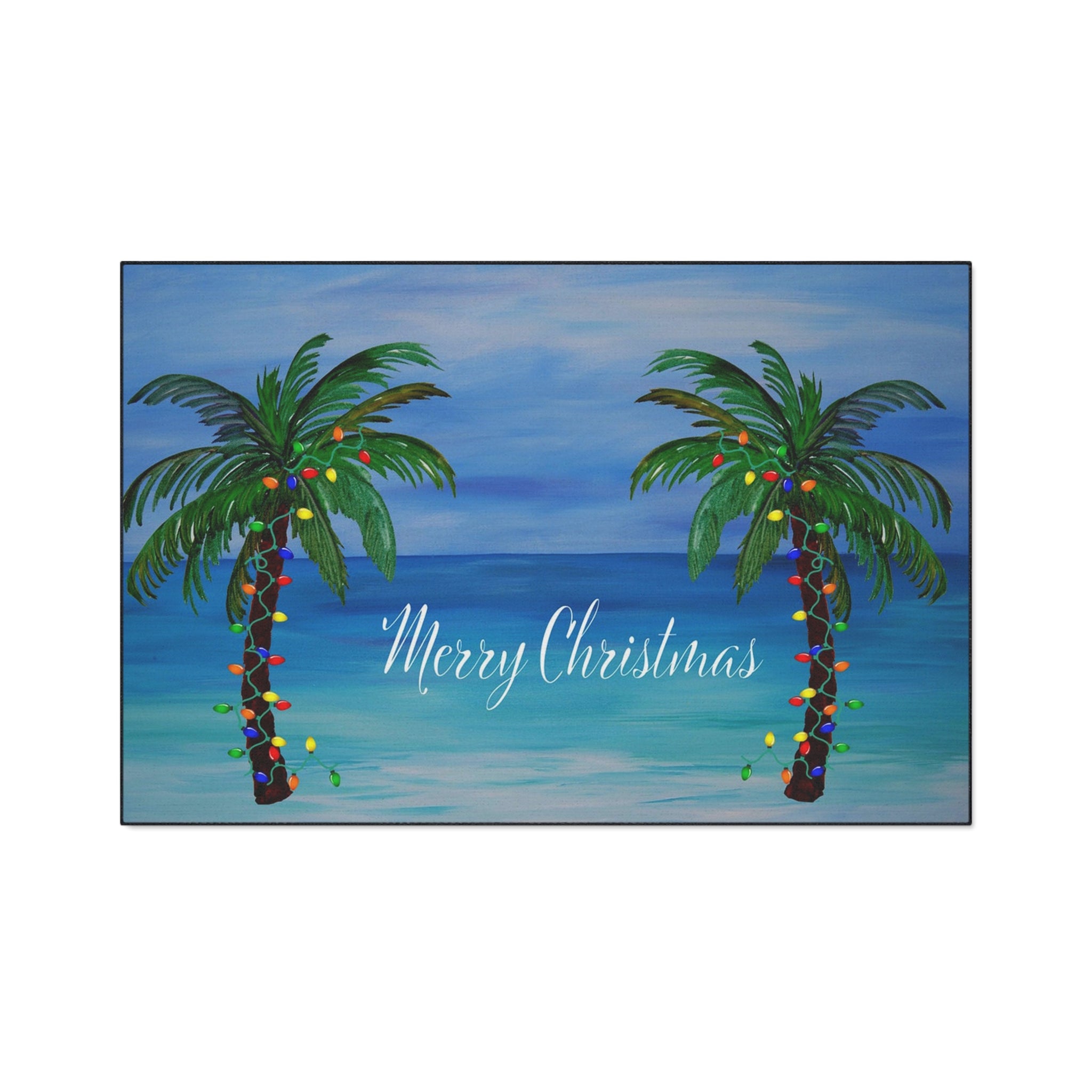 Merry Christmas Tropical Palm Doormat — Heavy Duty Holiday Floor Mat