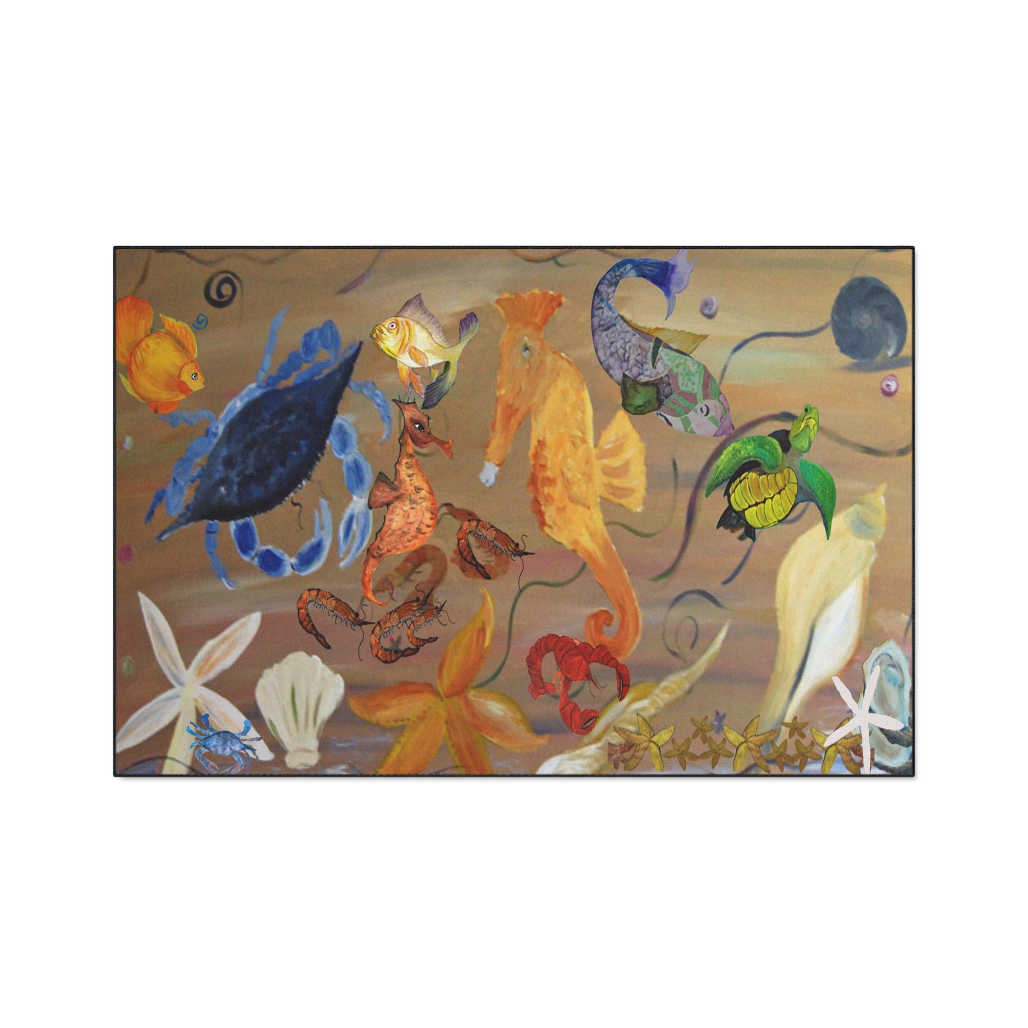 Underwater Garden Heavy-Duty Floor Mat — Colorful Seahorse & Sea Life Welcome Mat