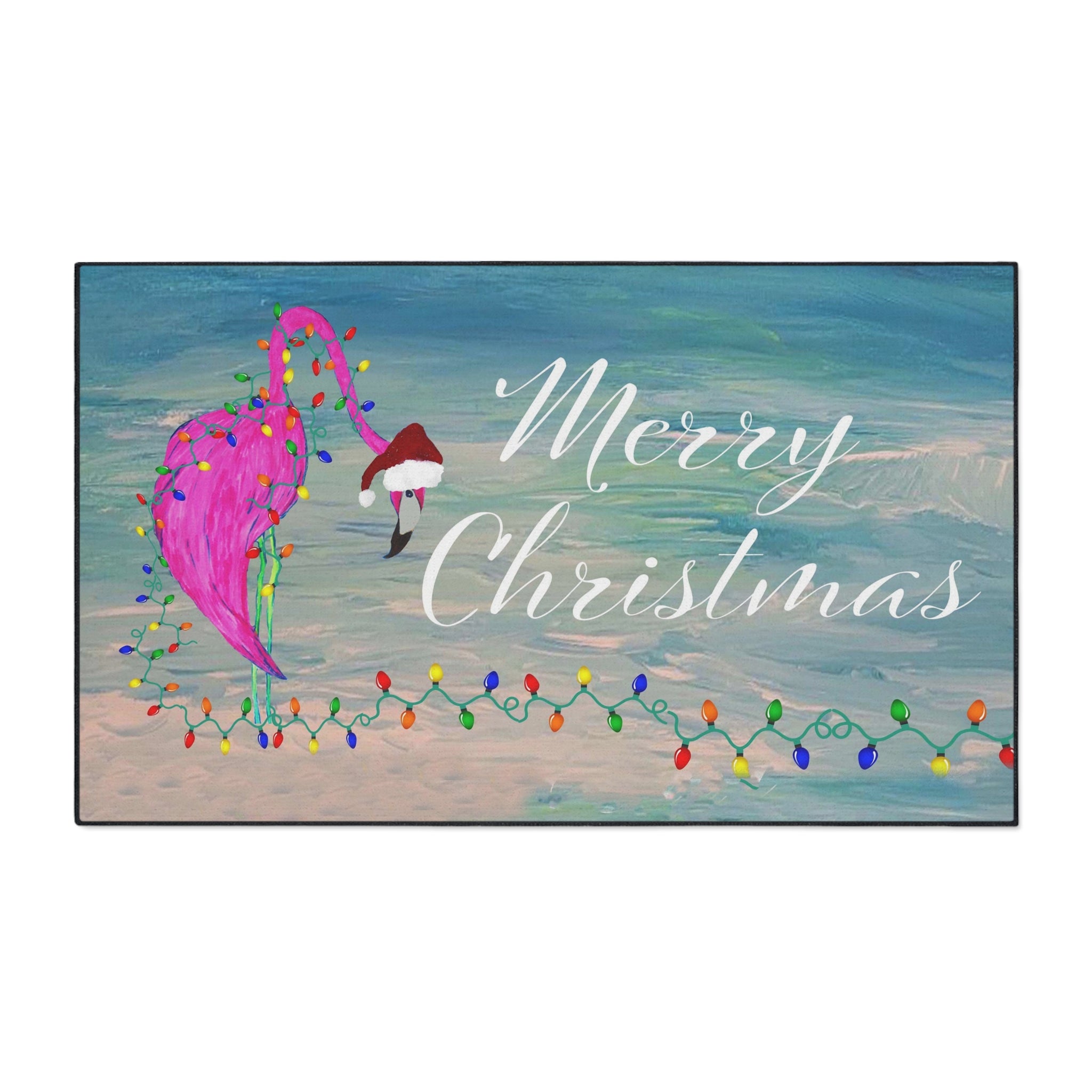 Christmas Flamingo Heavy-Duty Floor Mat — 'Merry Christmas' Holiday Doormat