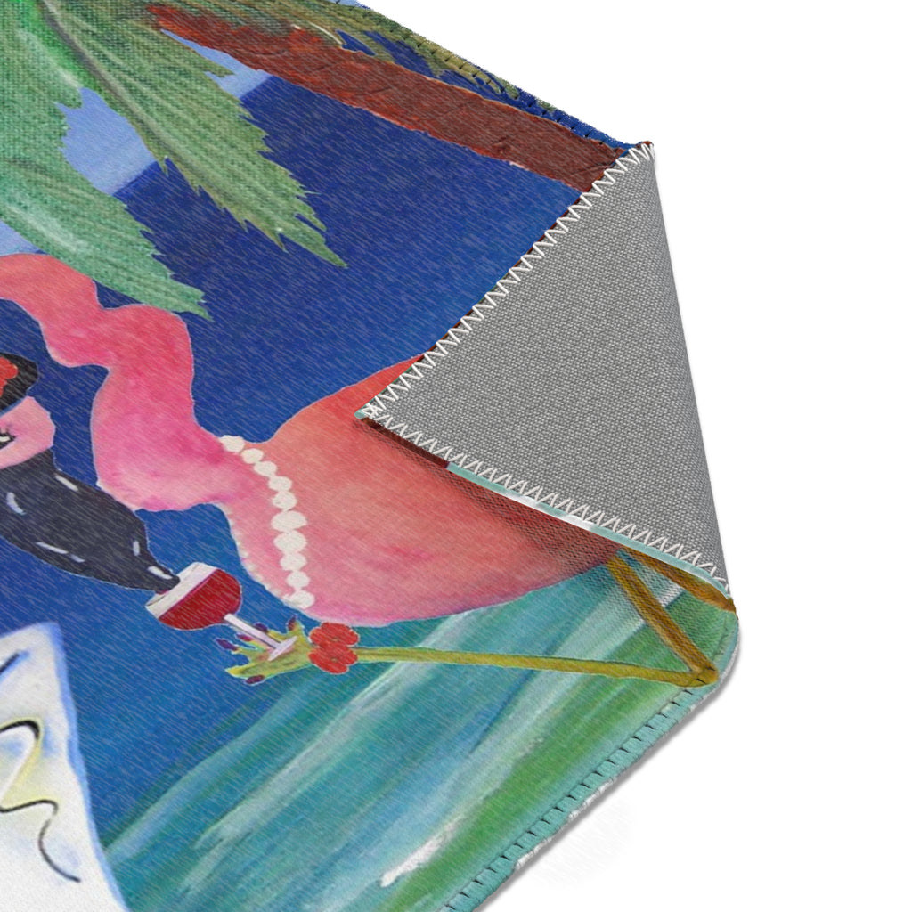Tropical Flamingo 'At 4 We Pour' Area Rug – Beach Bar Cocktail Mat