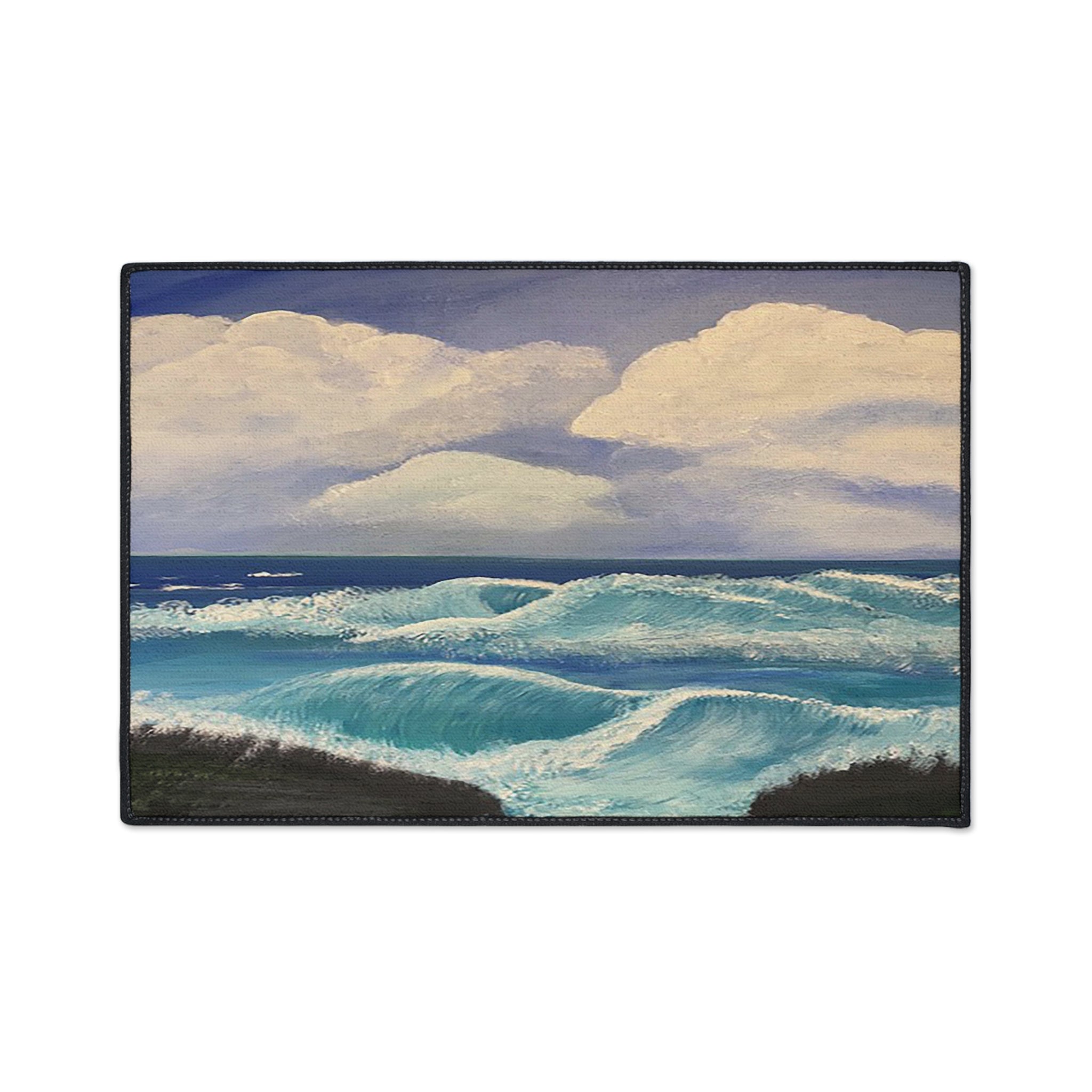 Ocean Waves Heavy-Duty Floor Mat — Coastal Seascape Doormat
