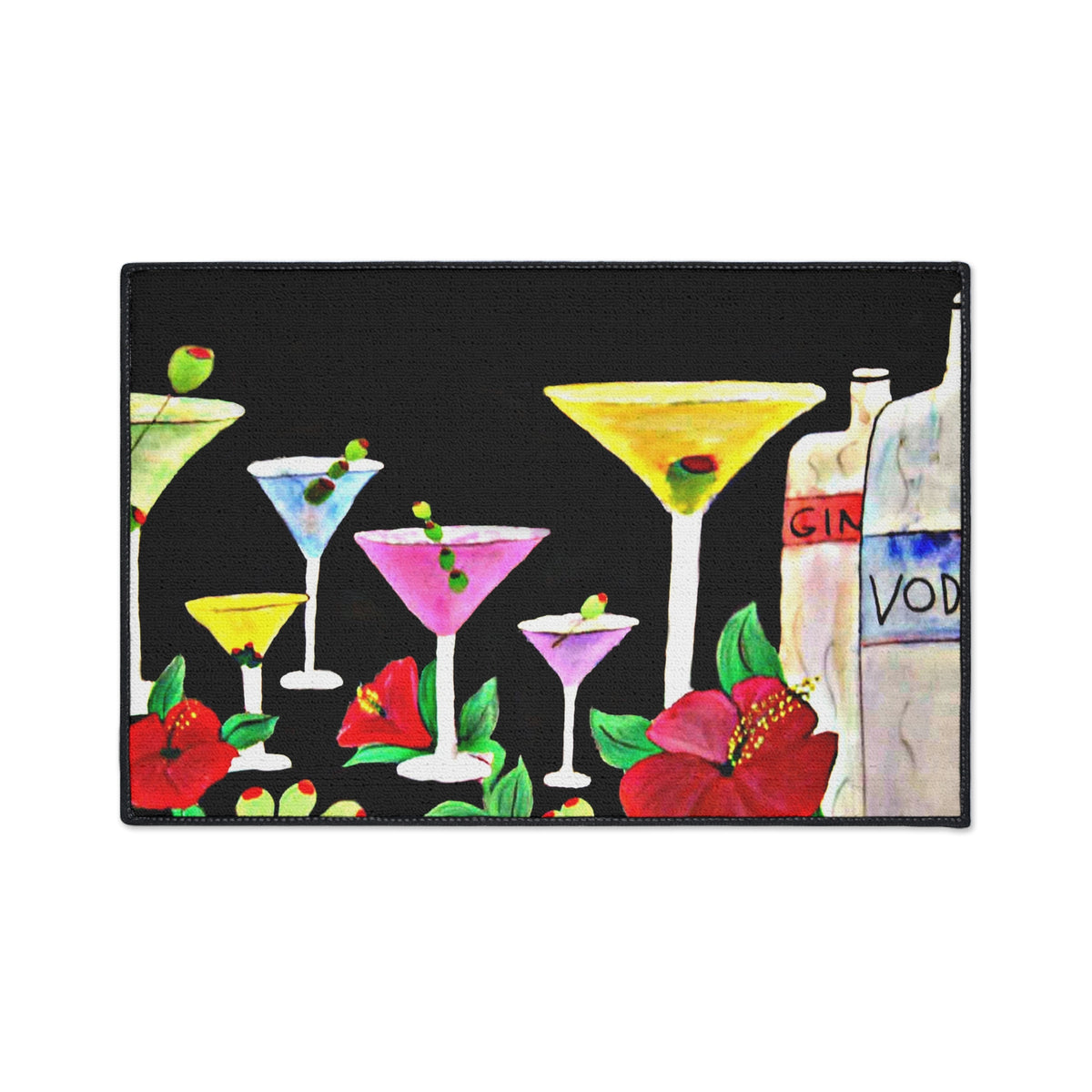 Cocktail Bar Floor Mat — Colorful Martini & Spirits Floral Mat