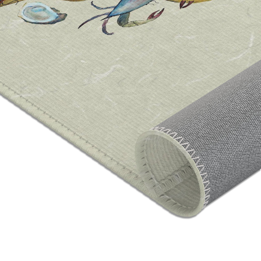 Cajun Fleur-de-Lis Area Rug — Gold with seafood Accents Mat