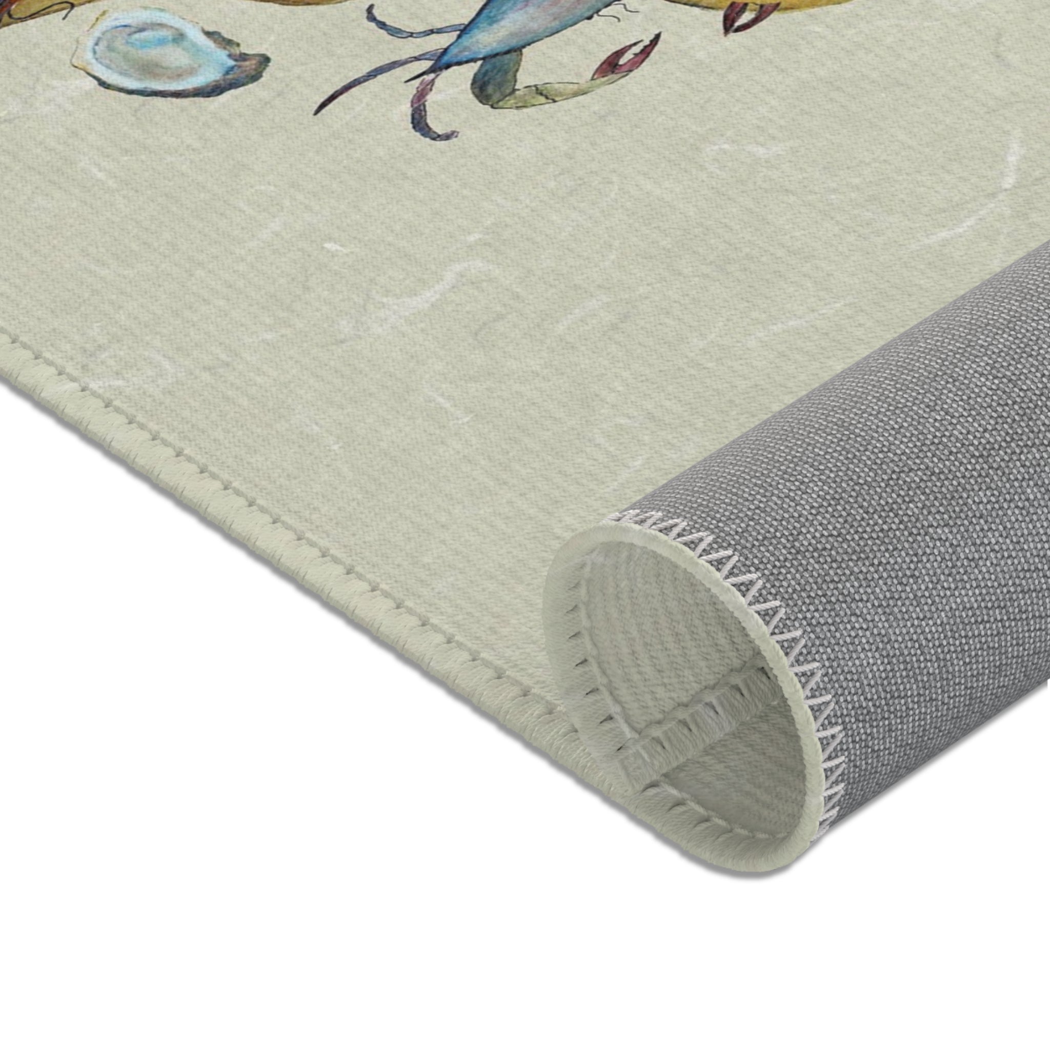 Cajun Fleur-de-Lis Area Rug — Gold with seafood Accents Mat