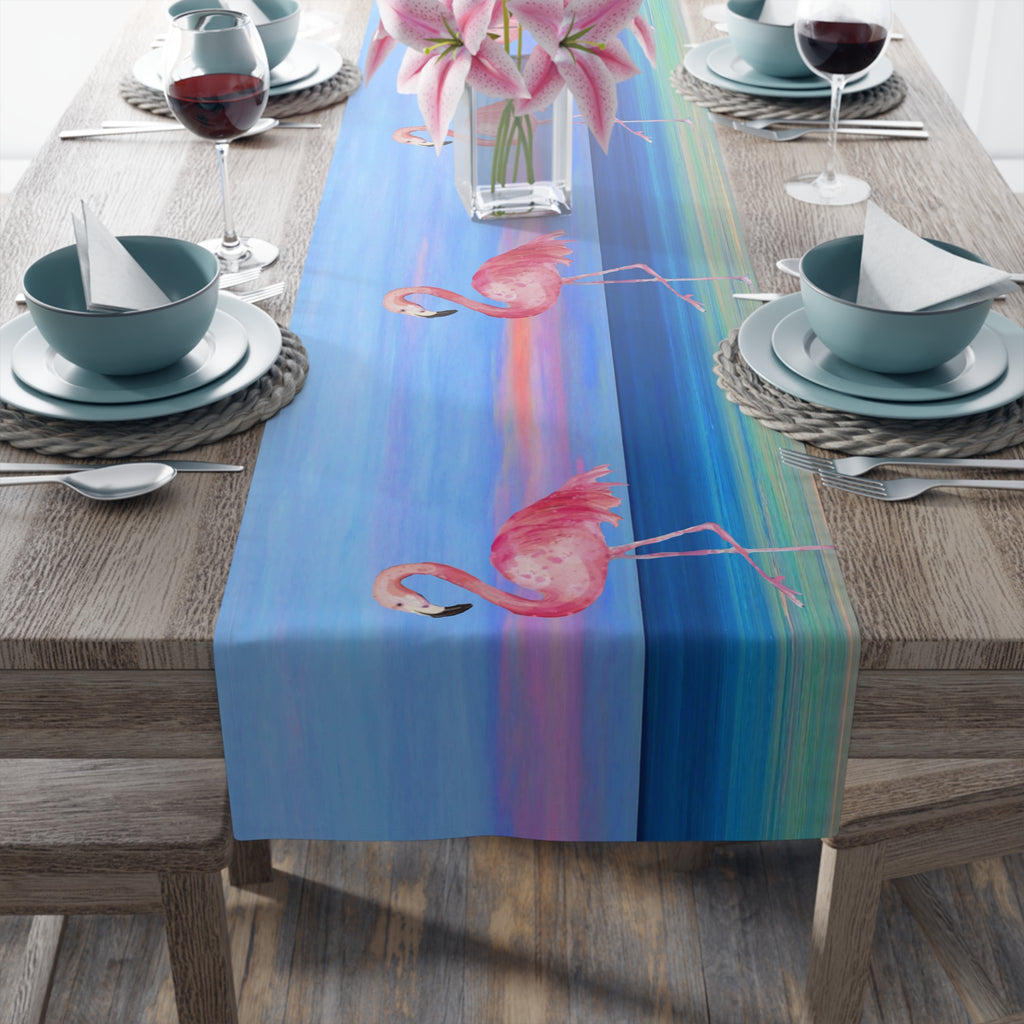 Flamingo Tropical Theme Table Runner — Pastel Beach Coastal Dinner Décor