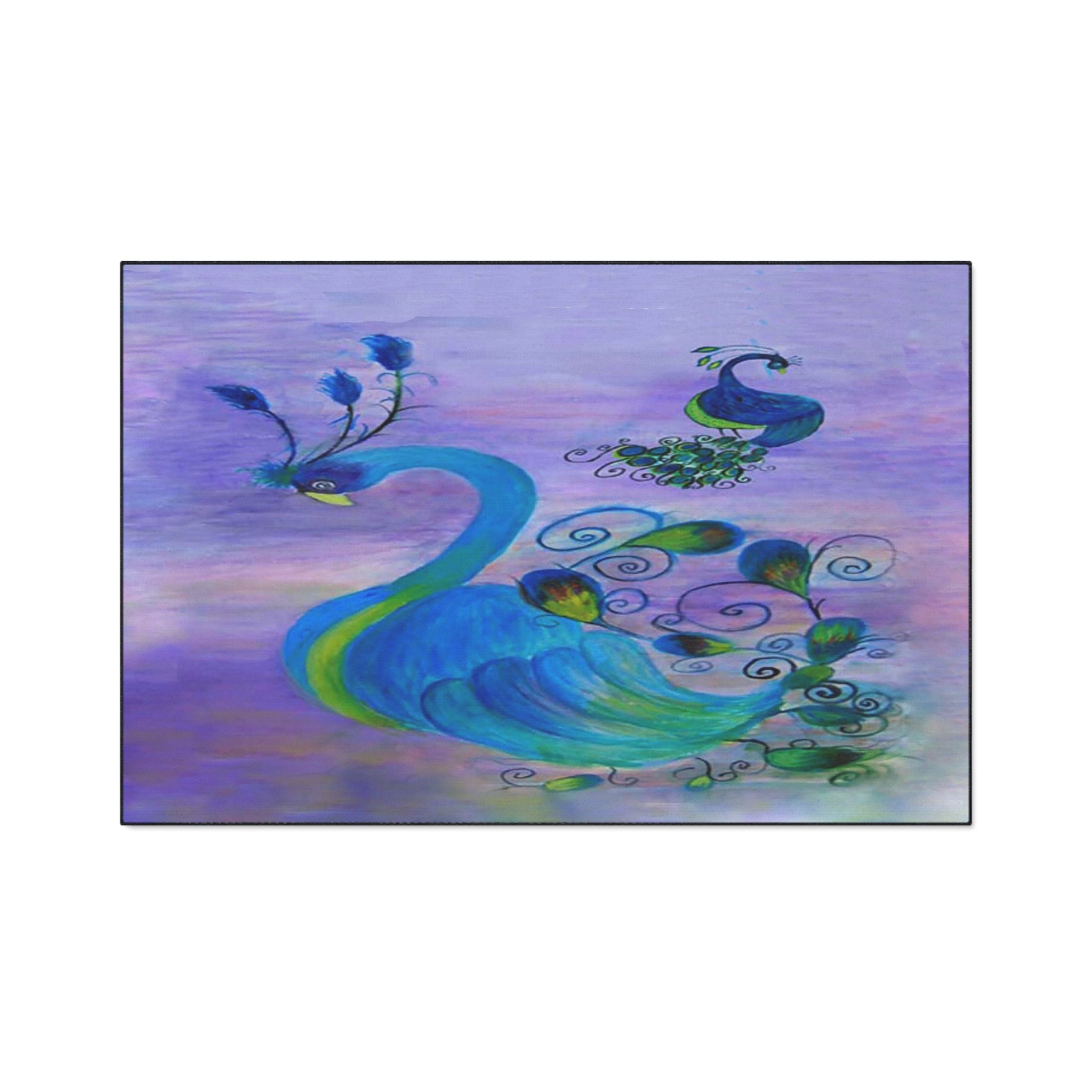 Peacock Art Heavy-Duty Floor Mat — Watercolor Blue & Purple Entry Rug
