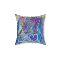 Blue Violet Floral Heart Pillow — Decorative Square Throw Pillow