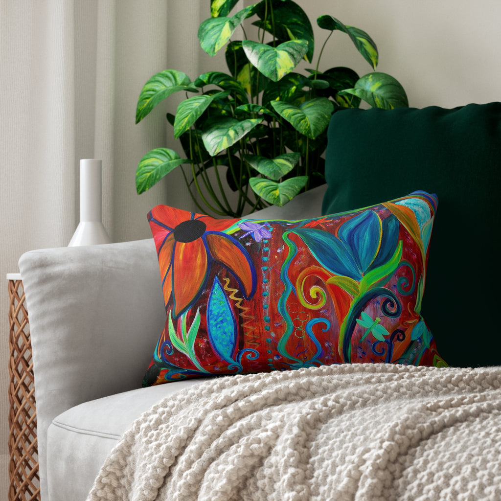 Abstract Floral Colorful Spun Polyester Lumbar Pillow from my intuitive art