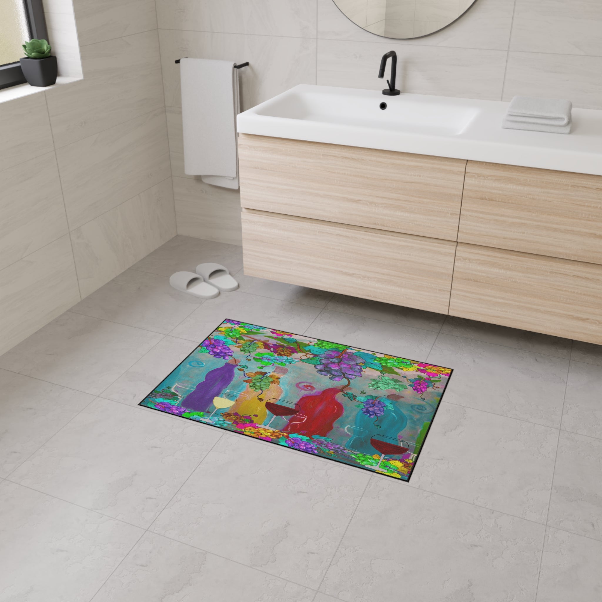 Wine & Grapes Heavy Duty Floor Mat — Colorful Vineyard Kitchen Rug