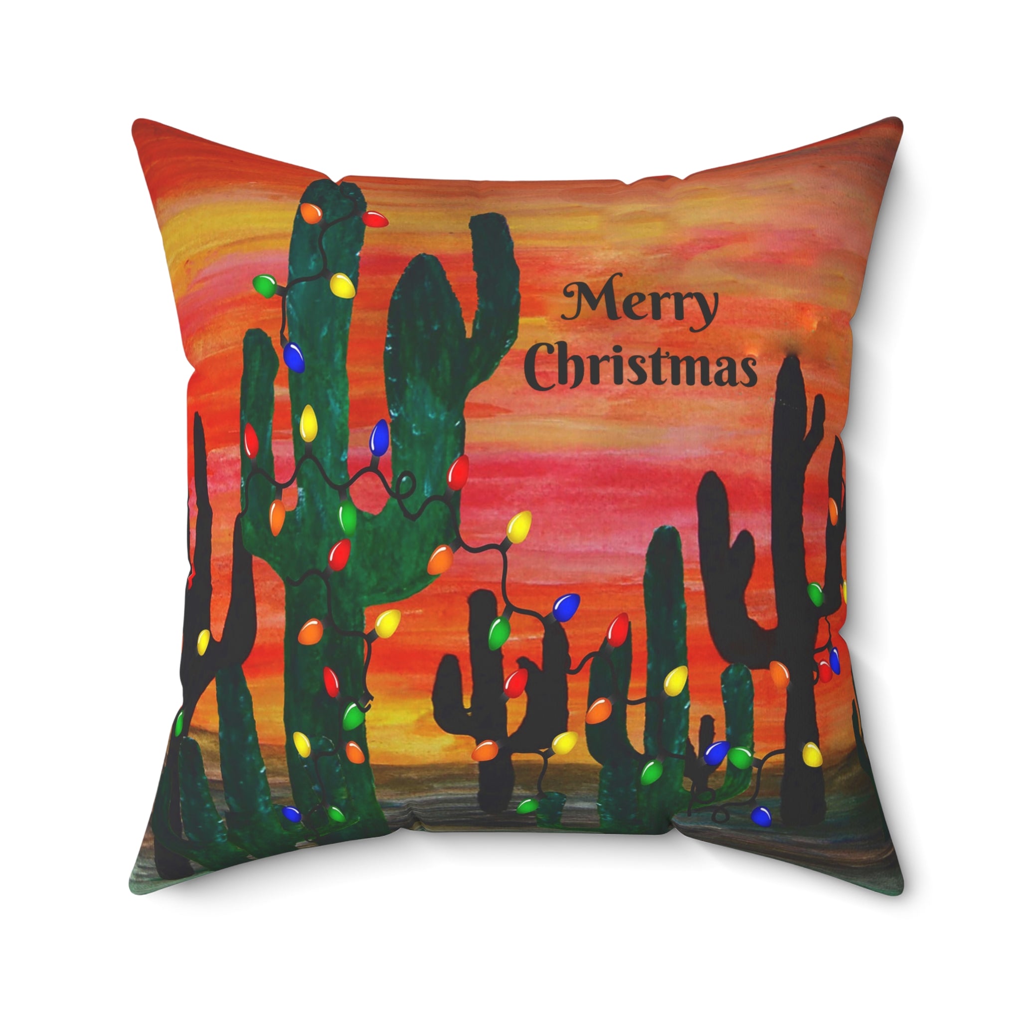 Cactus Christmas Pillow — 'Merry Christmas' Desert Holiday Throw Pillow
