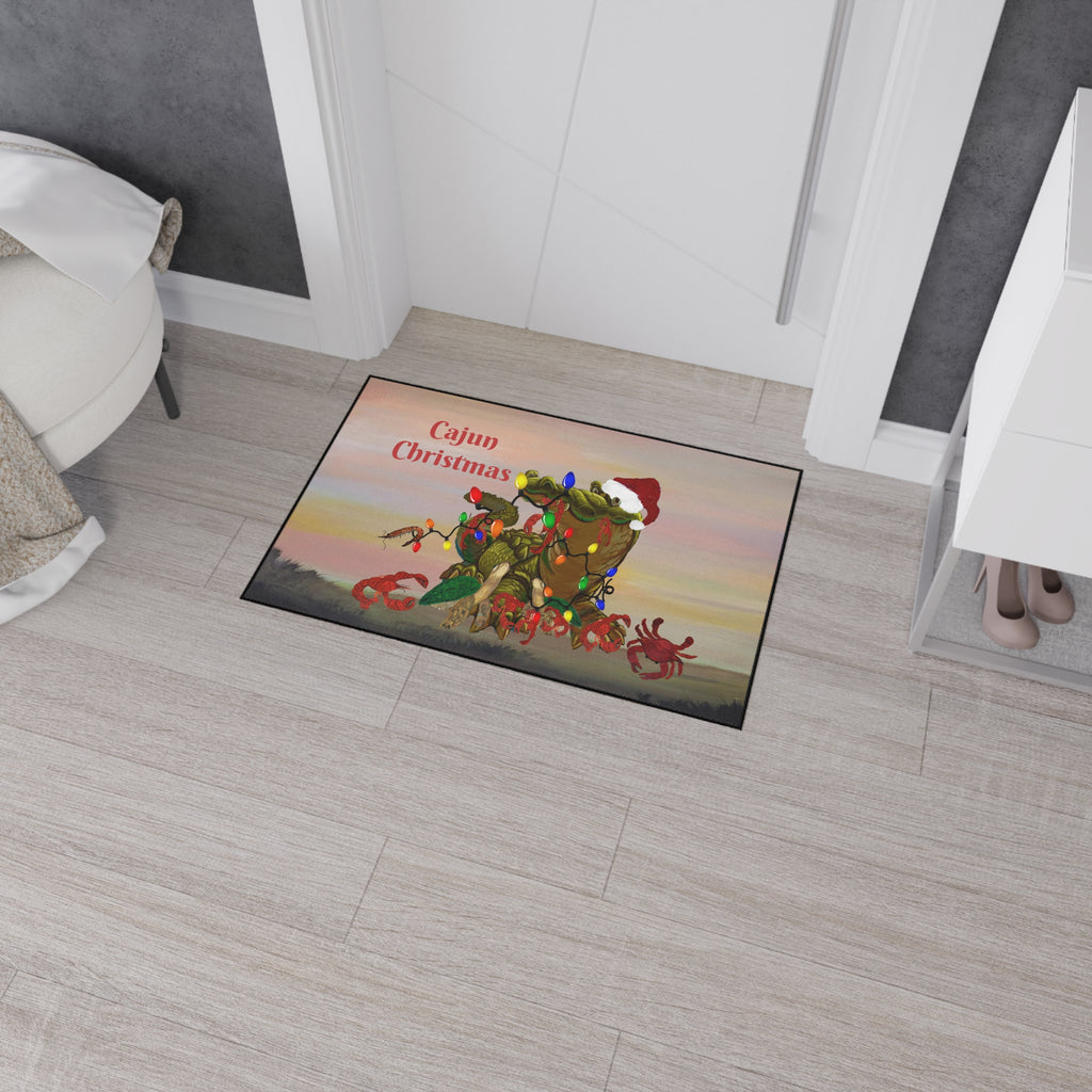 Cajun Christmas Floor Mat – Heavy Duty Holiday Welcome Mat with Crab & Gator Lights