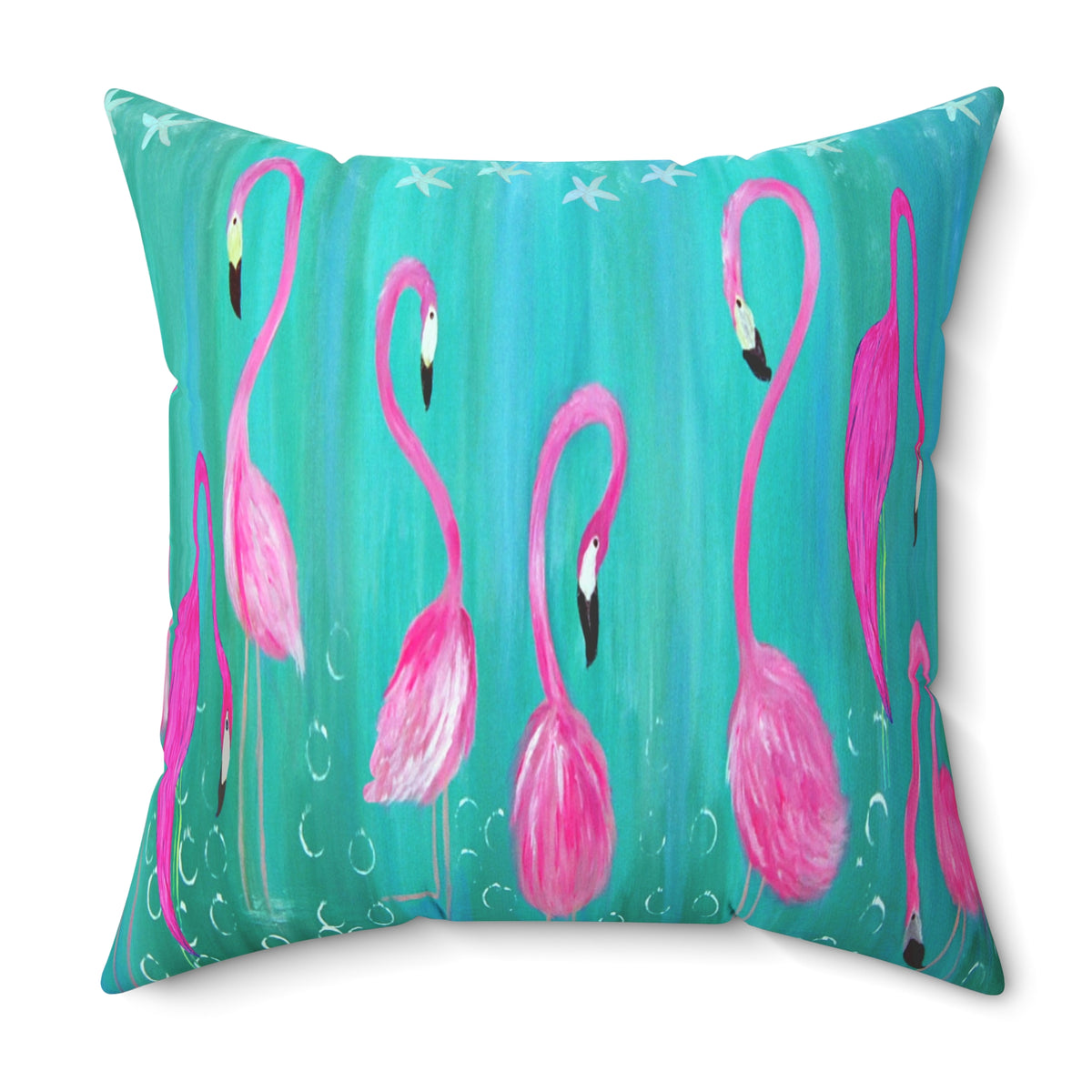 Pink Flamingo Throw Pillow – Tropical Coastal Decorative Square Pillow