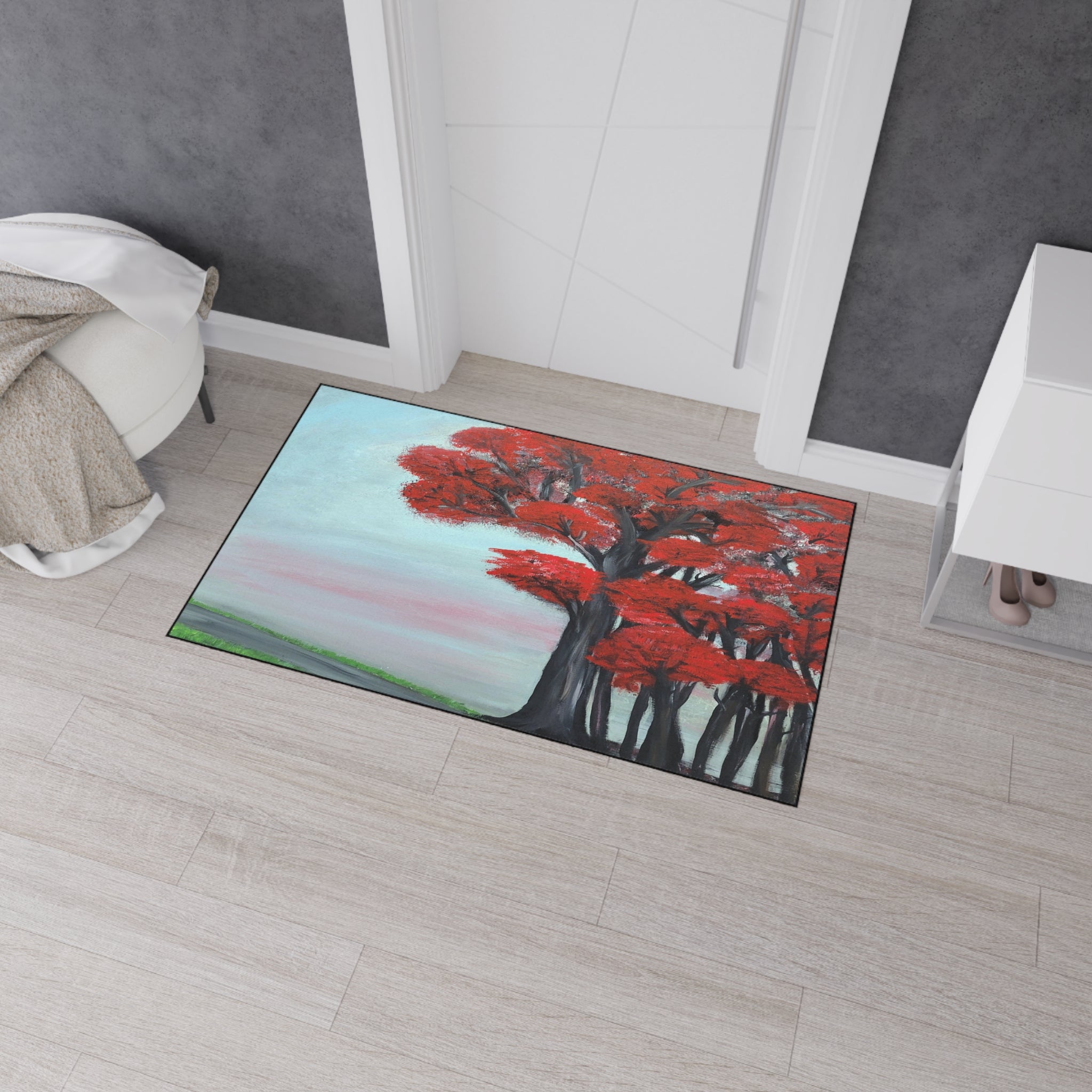 Red Tree Landscape Floor Mat — Durable Heavy-Duty Entry Rug