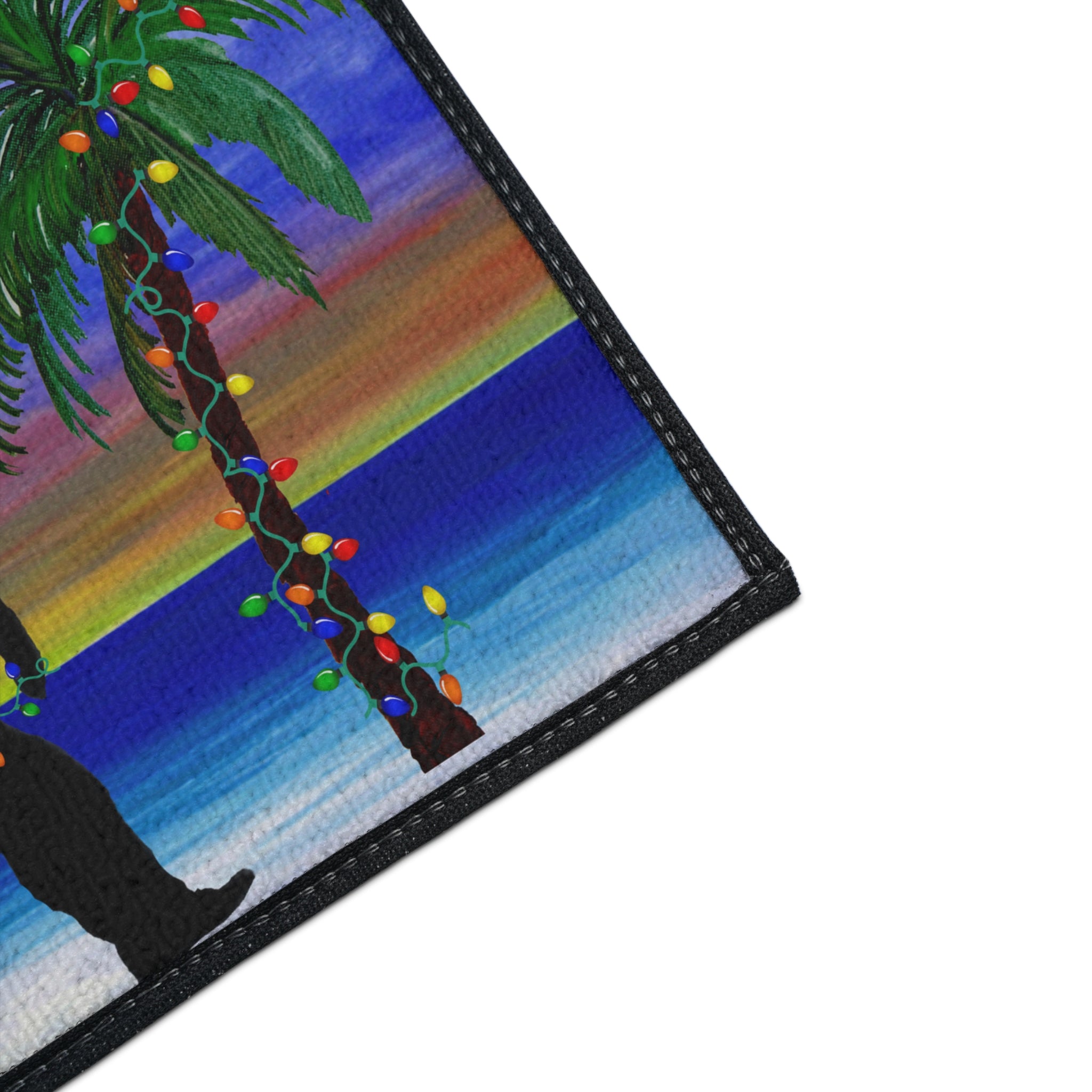 Christmas Beach Sasquatch Doormat — Holiday Palm Tree Welcome Mat