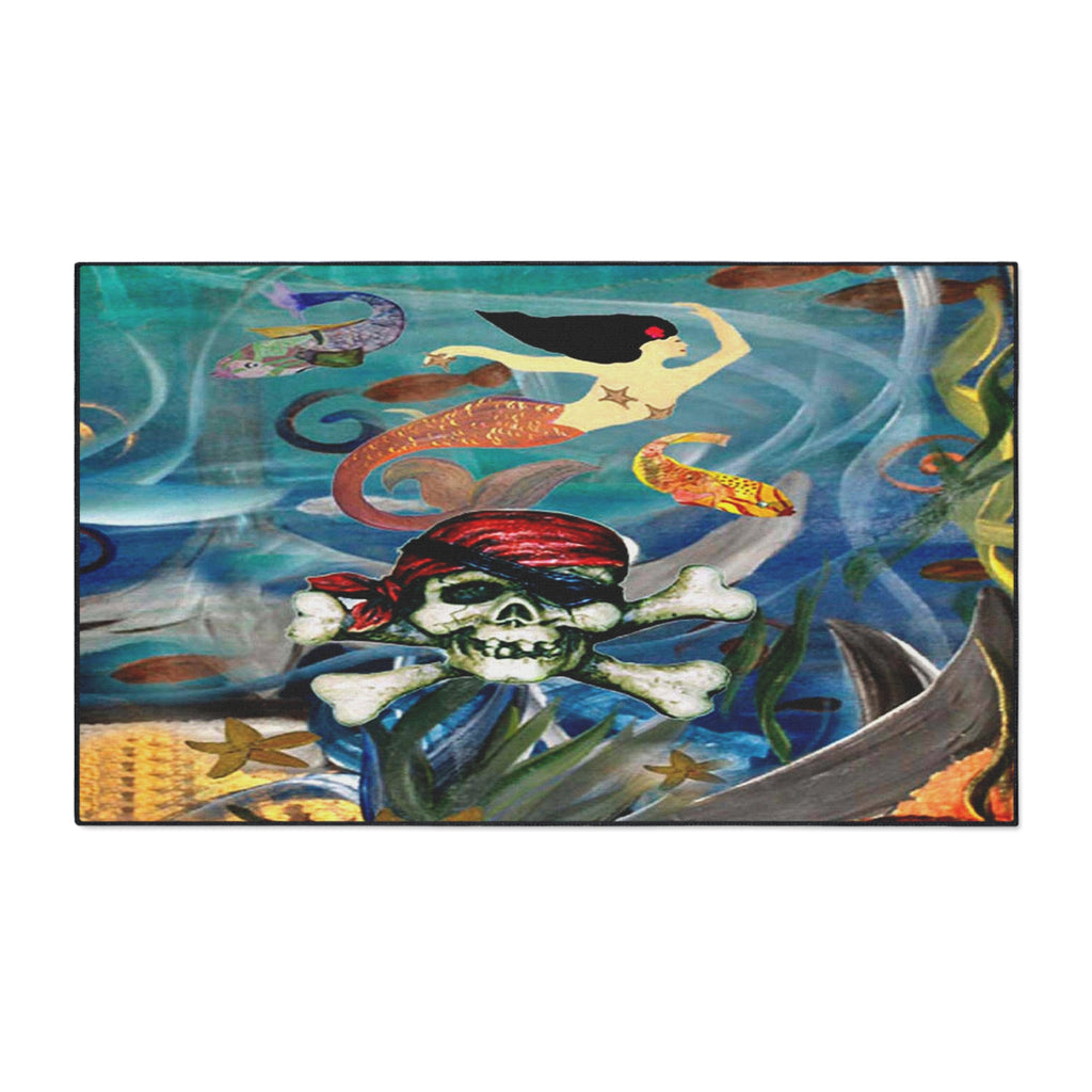 Pirate Skull & Mermaid Heavy Duty Floor Mat — Nautical Entryway Rug