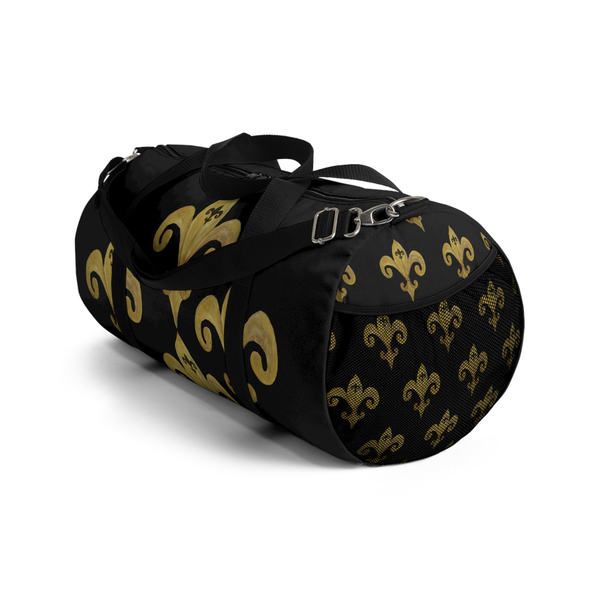 Gold Fleur-de-Lis Pattern Duffel Bag — Elegant Travel & Gym Weekender