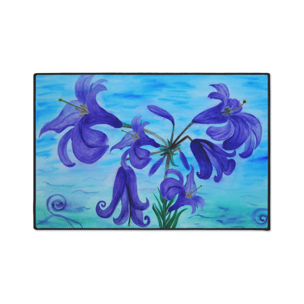 Blue Lily Heavy Duty Floor Mat — Waterproof Floral Entryway Rug