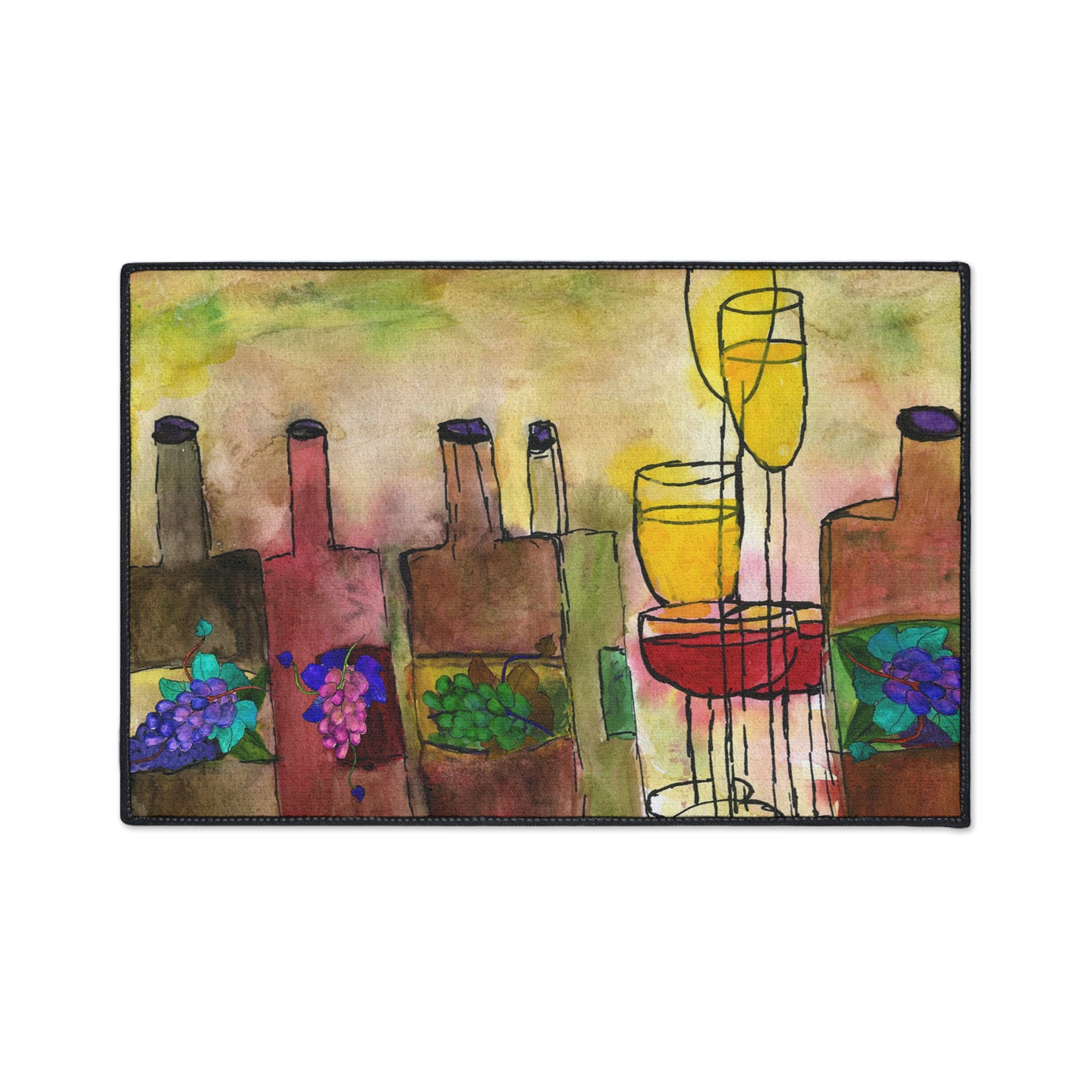 Tuscany Wine bottles artsy floor mat rug.