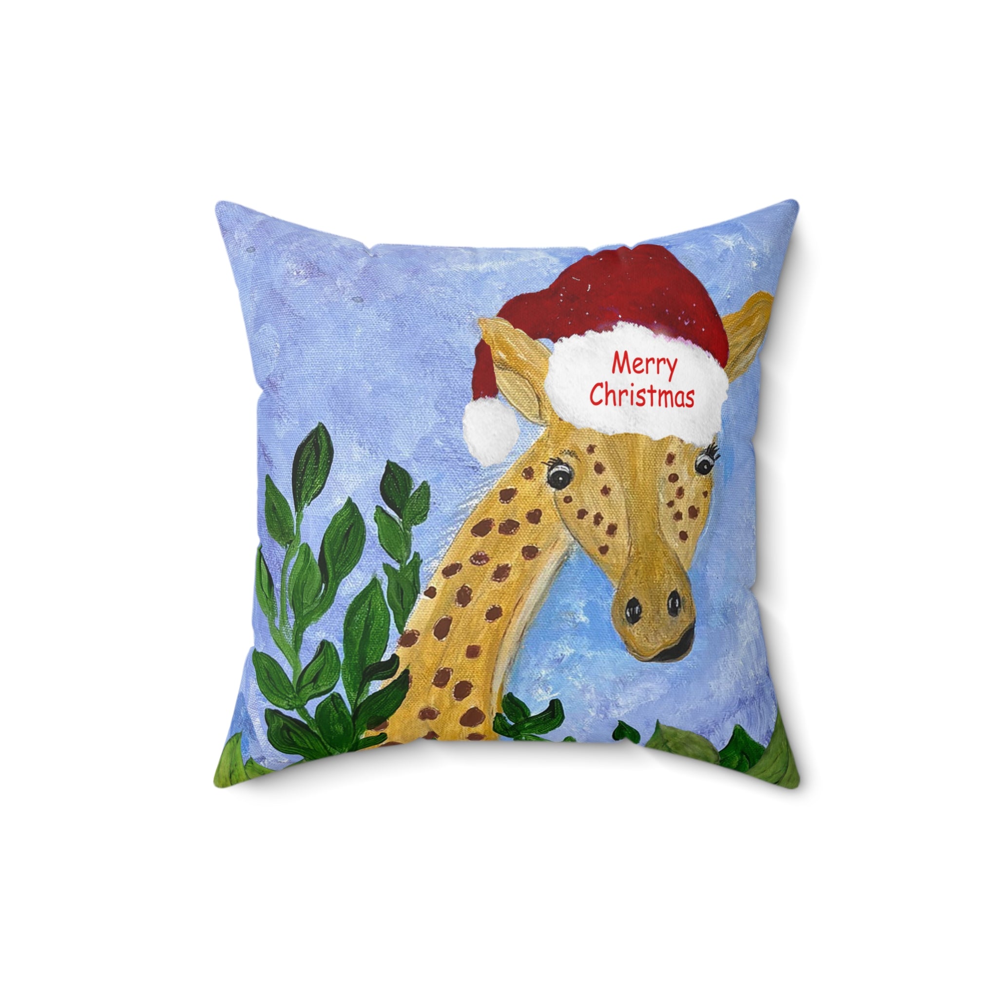 Christmas Giraffe Pillow - 'Merry Christmas' Holiday Decorative Throw Pillow