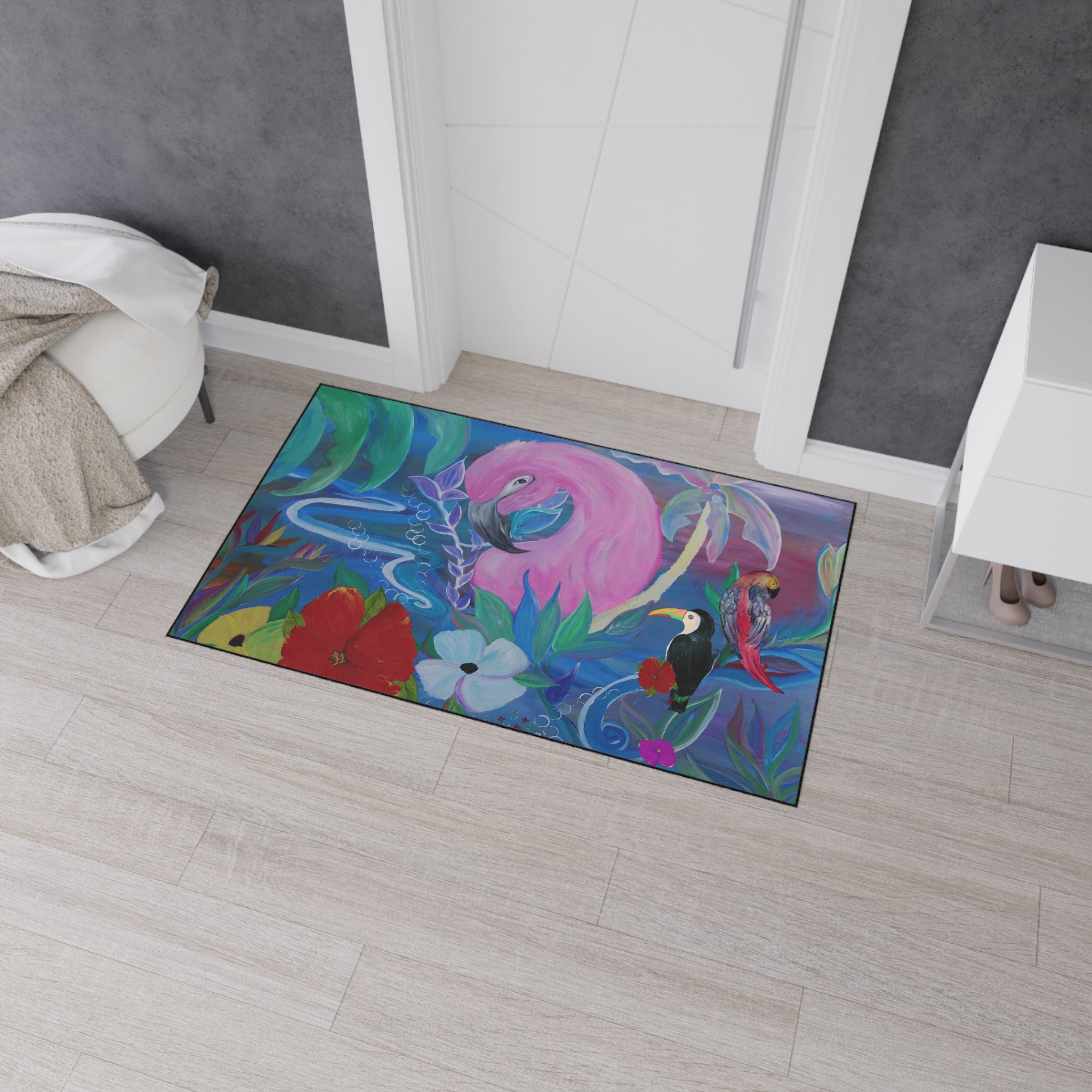 Tropical Flamingo Floor Mat — Colorful Jungle Bird Doormat
