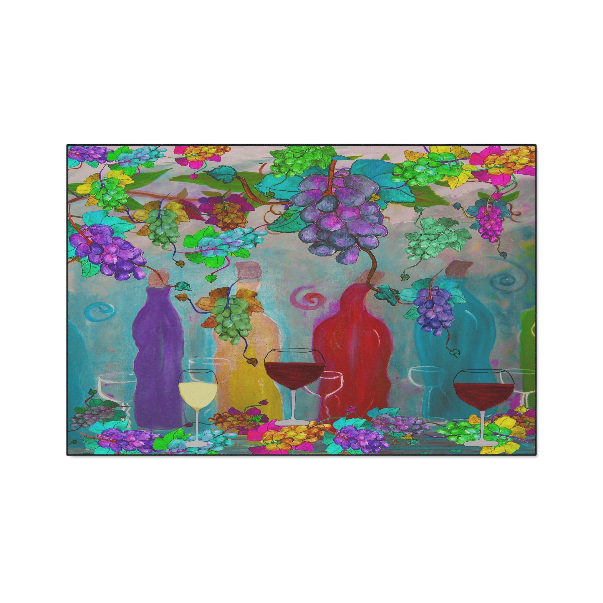 Wine & Grapes Heavy Duty Floor Mat — Colorful Vineyard Kitchen Rug
