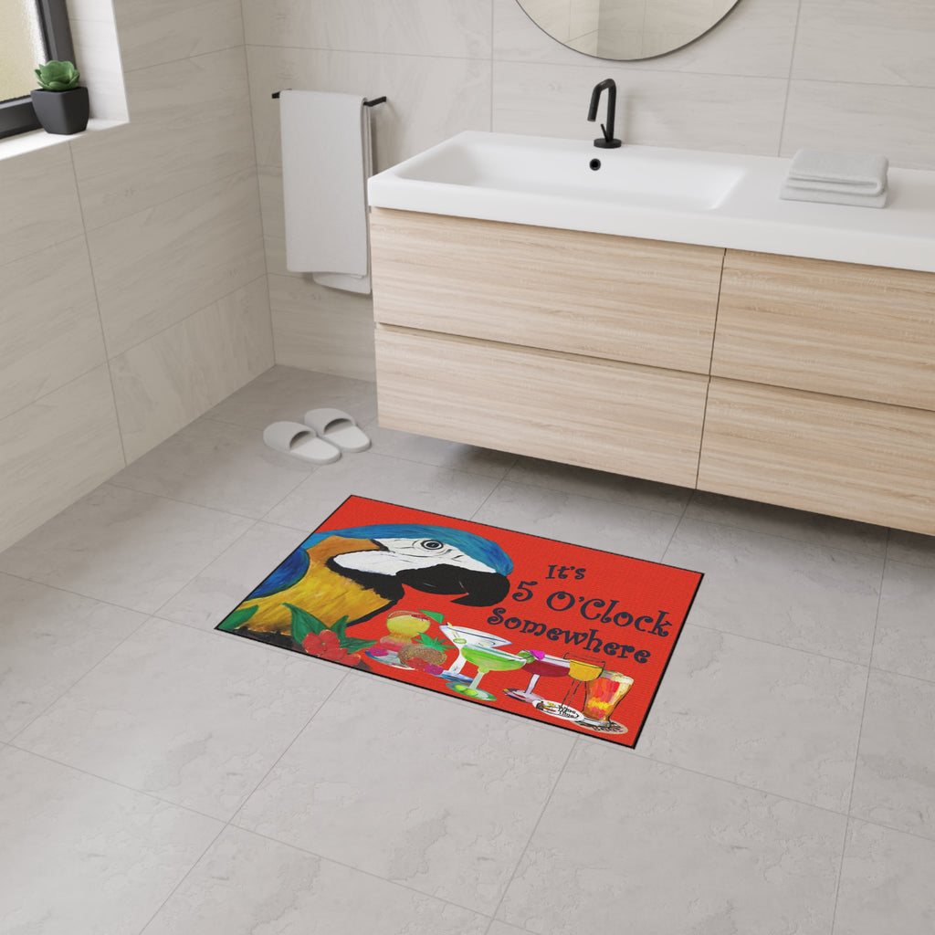 Doormat - "It's 5 O'Clock Somewhere" Parrot Cocktail Heavy Duty Floor Mat