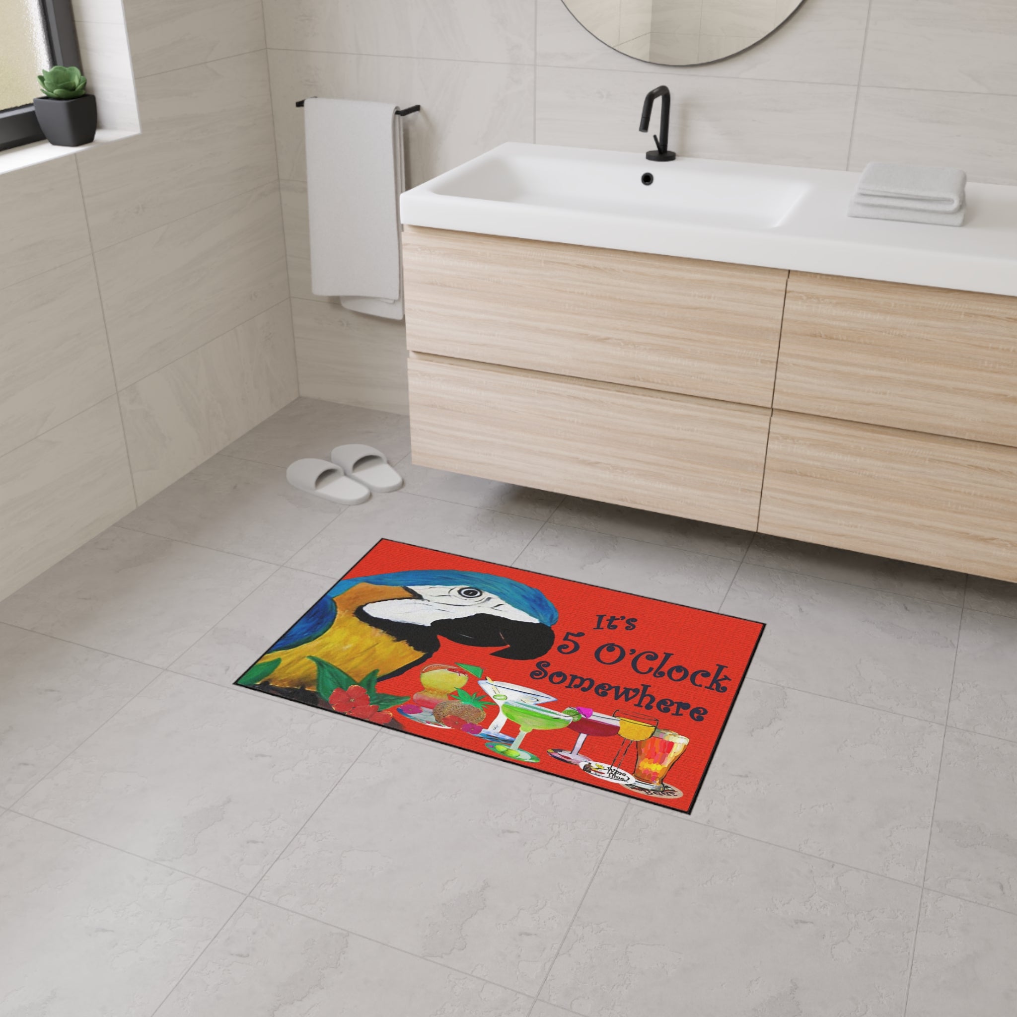 Doormat - "It's 5 O'Clock Somewhere" Parrot Cocktail Heavy Duty Floor Mat