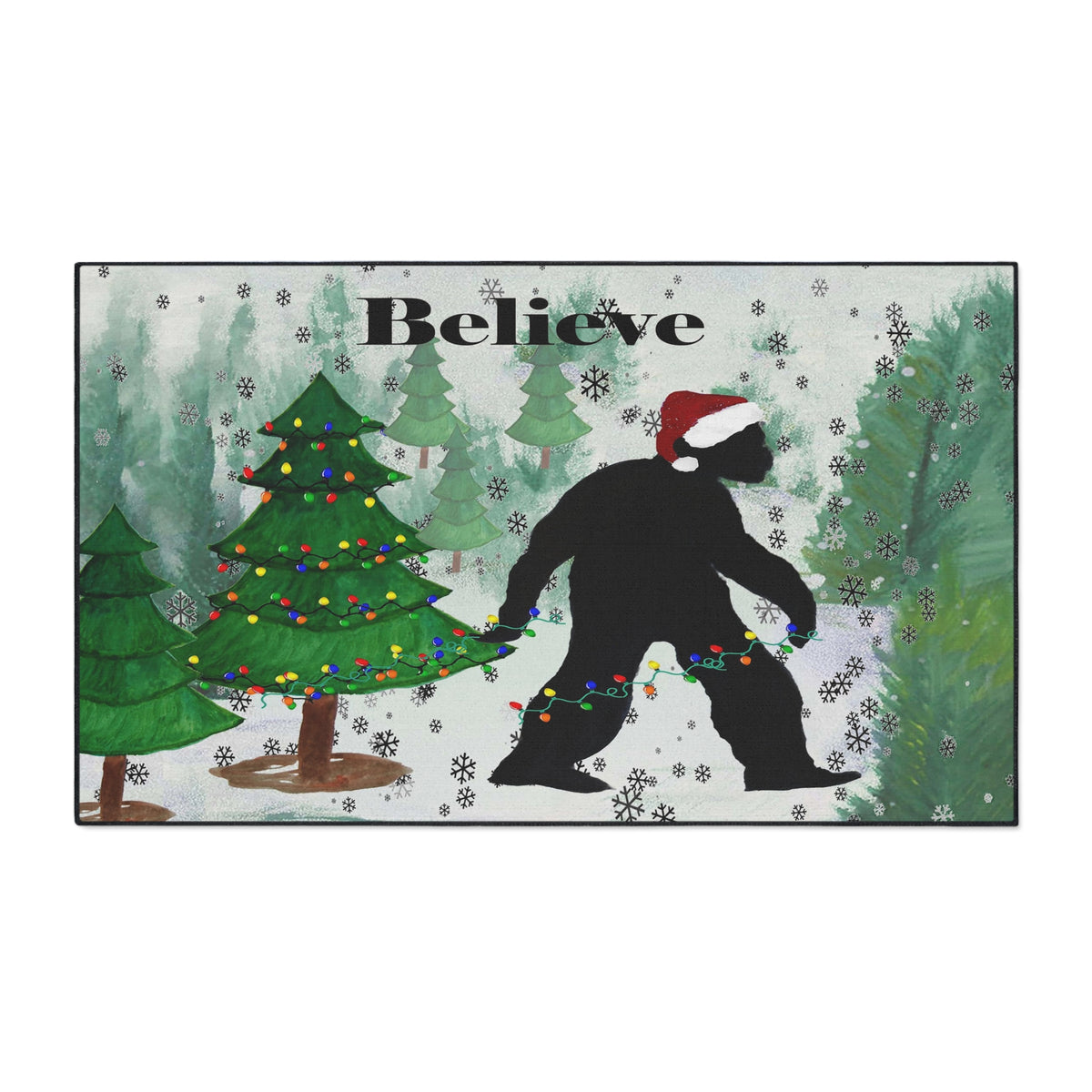 Believe Bigfoot Sashquash Holiday Floor Mat