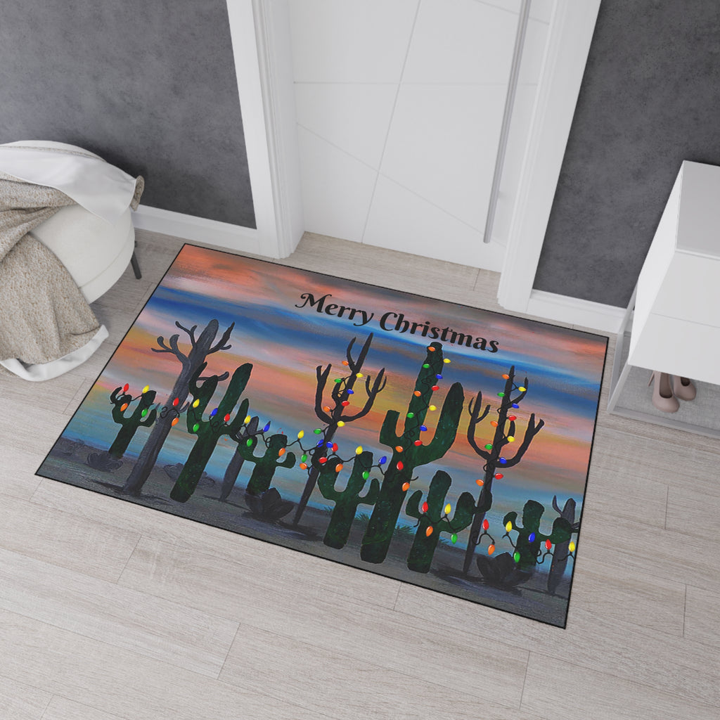 Christmas Cactus Floor Mat – Merry Christmas Desert Scene Doormat