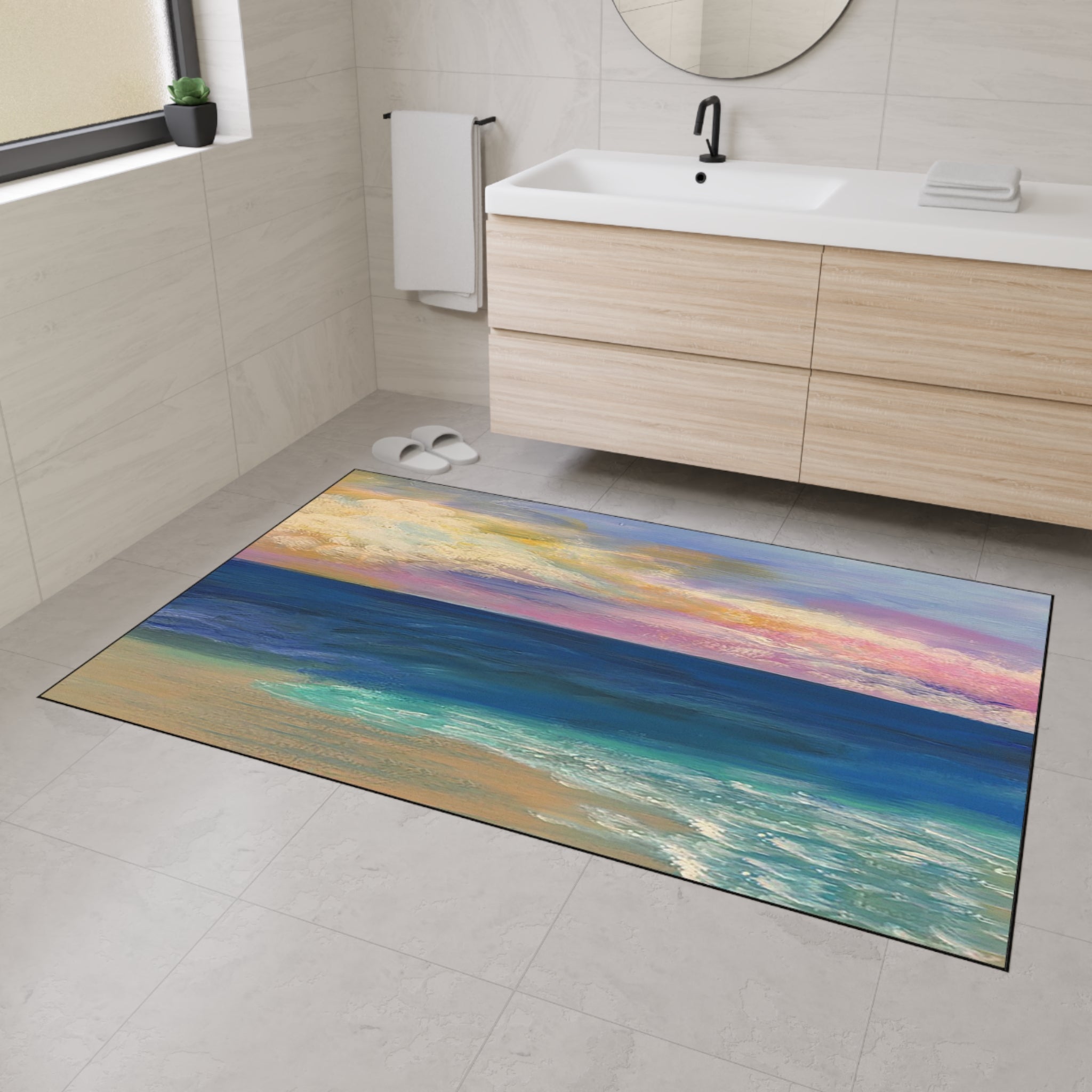 Beach Sunset Heavy-Duty Floor Mat — Coastal Ocean Wave Doormat