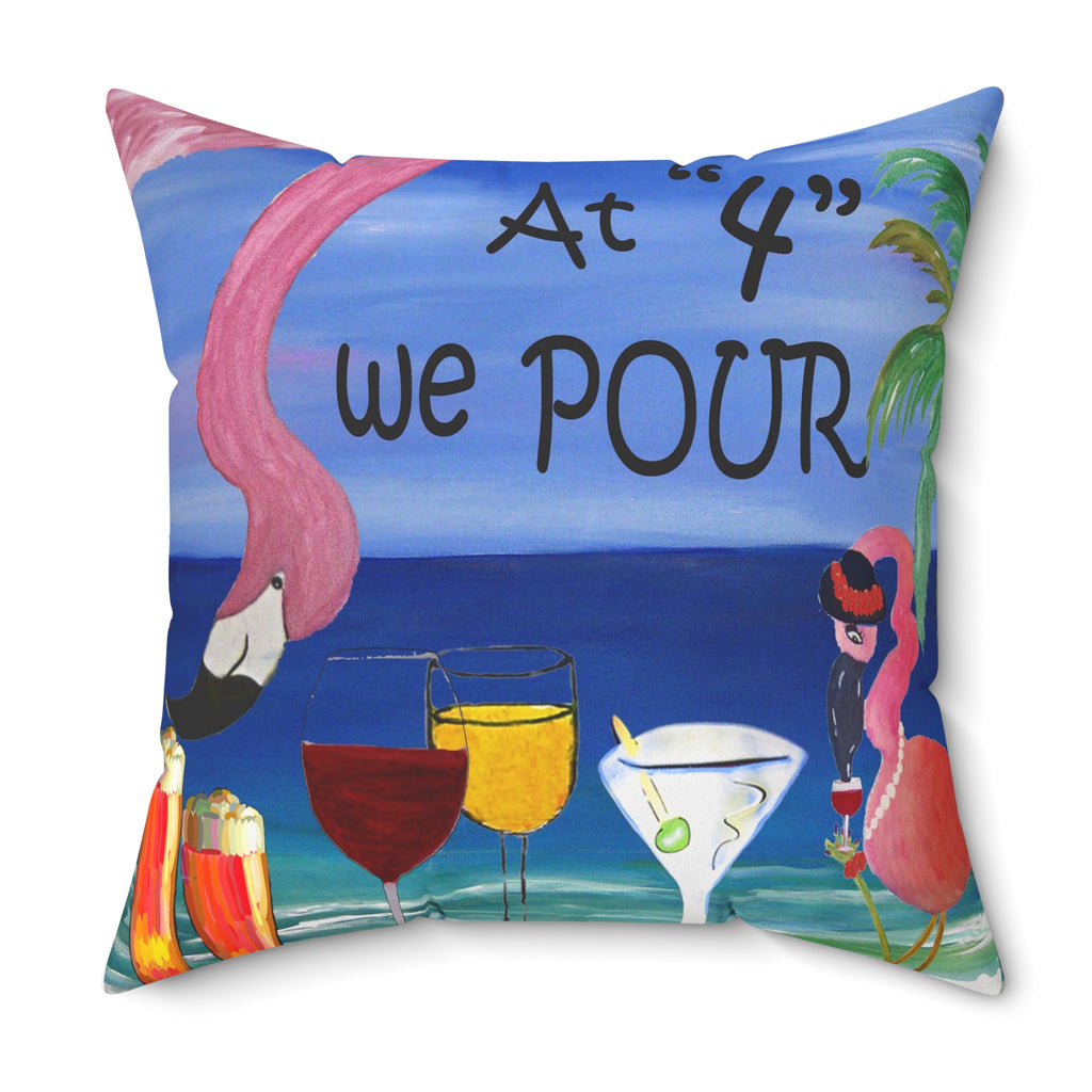 At 4 We Pour Tropical Flamingo Cocktail Pillow