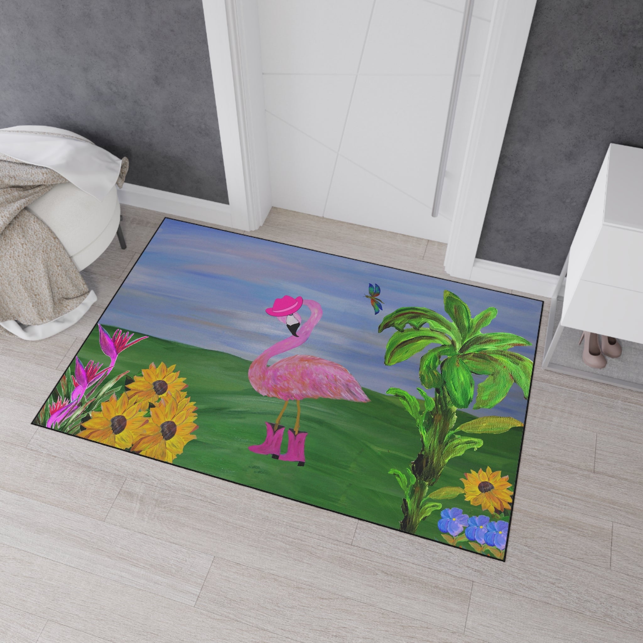 Cowgirl Pink Flamingo in Cowboy boots and hat funny Garden Heavy Duty Floor Mat