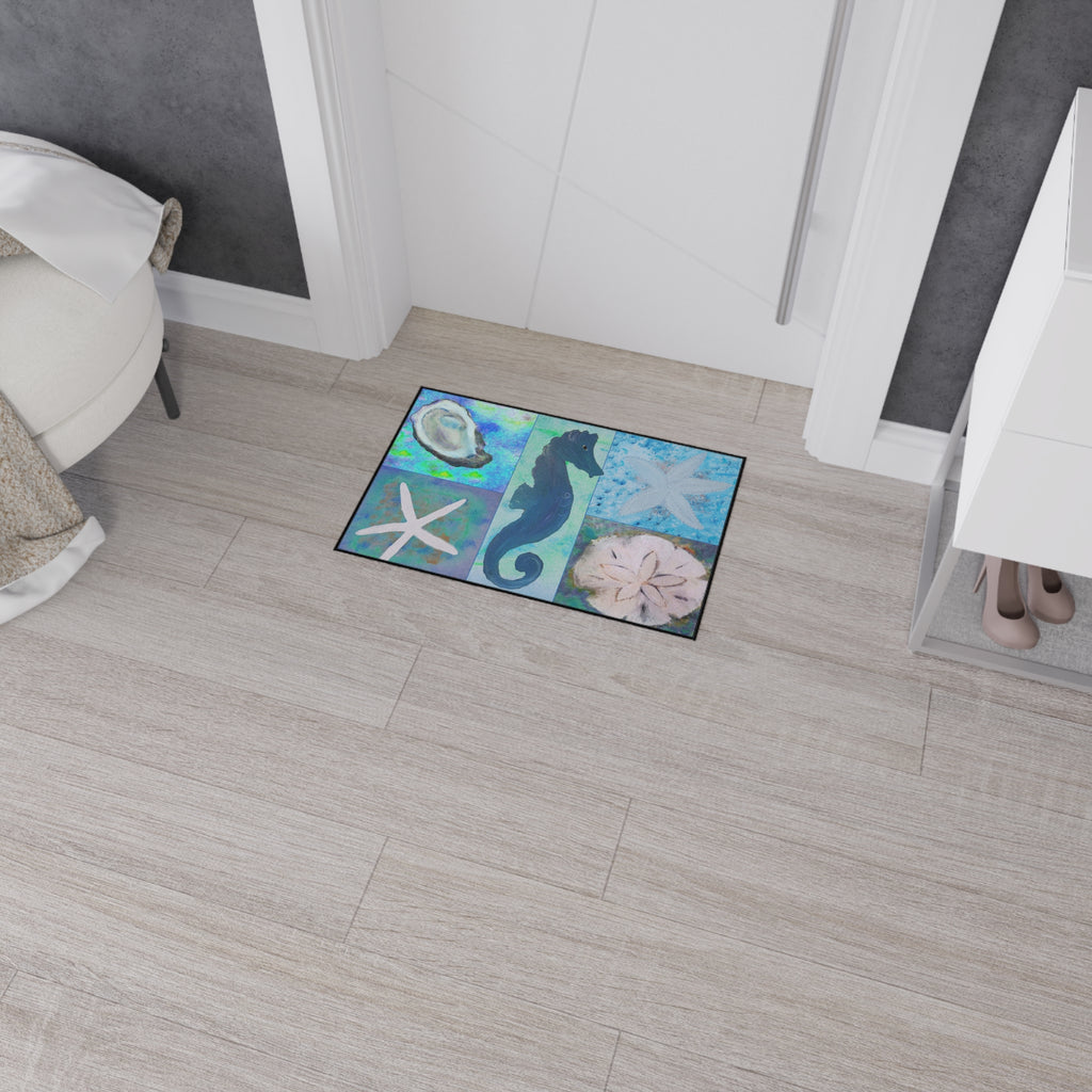 Coastal Sea Life Floor Mat — Seahorse, Starfish & Sand Dollar Rug