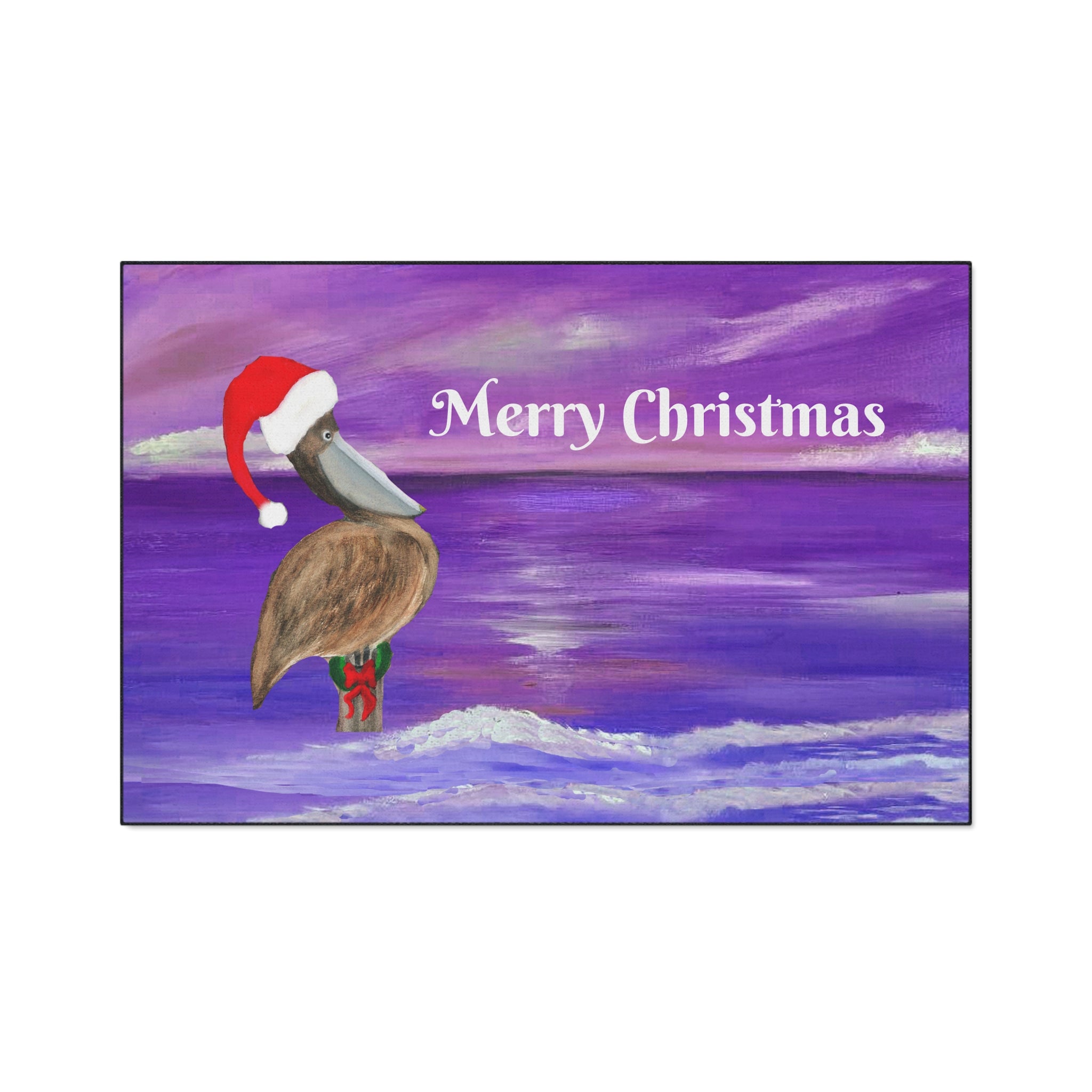 Merry Christmas Pelican Heavy-Duty Floor Mat — Coastal Holiday Welcome Mat