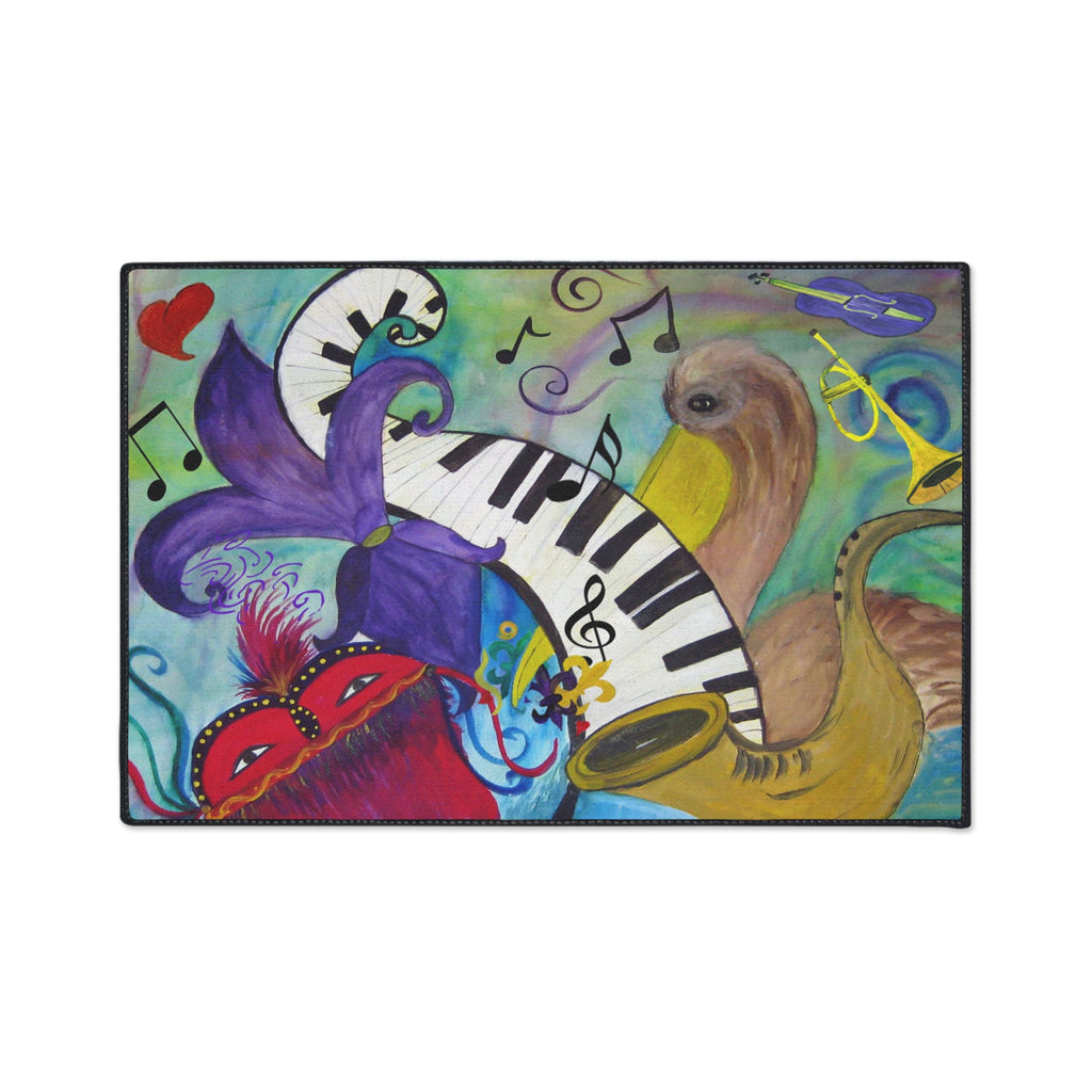 Mardi Gras Jazz Floor Mat — Colorful Musical Mask & Saxophone Doormat