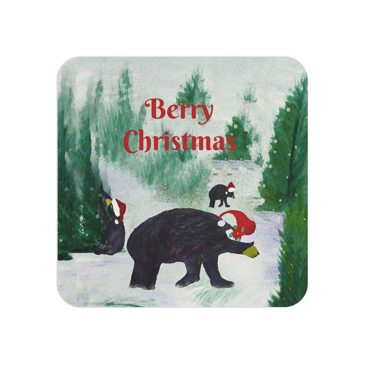 Christmas Bear Coasters — 'Berry Christmas' Holiday Drink Coasters (Set of 50/100)