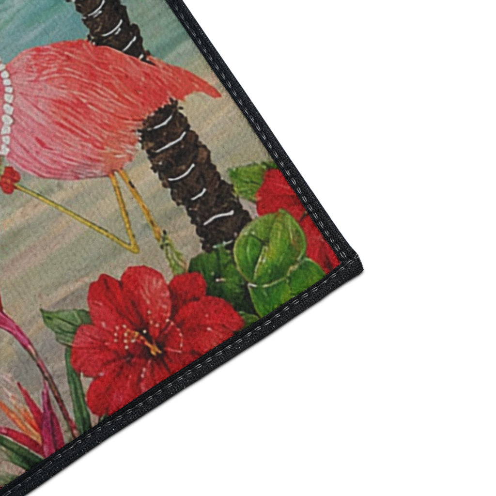 Tropical Flamingo Welcome Mat — "At '4' We Pour!" Cocktail Beach Door Mat