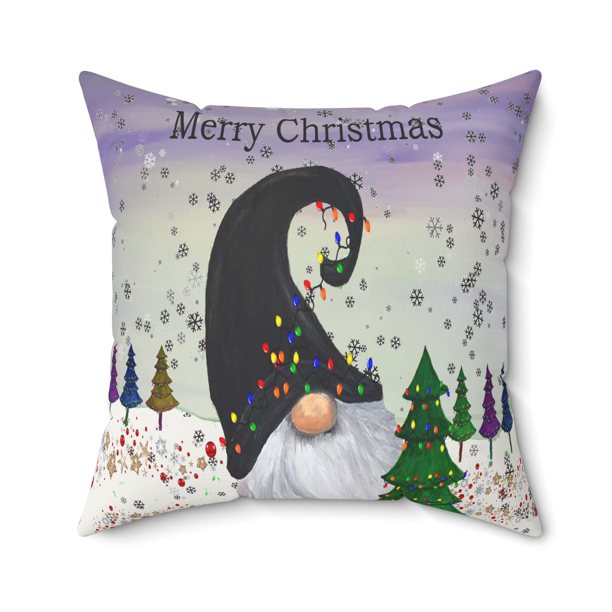 Merry Christmas Gnome Throw Pillow – Holiday Decorative Cushion with Festive Lights