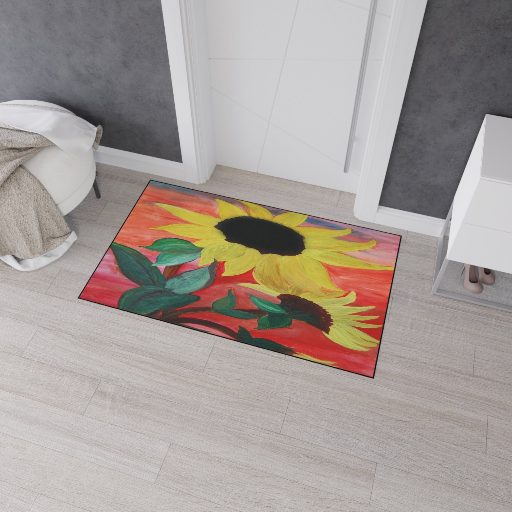 Sunflower Art Heavy-Duty Floor Mat — Bold Yellow Floral Entry Rug